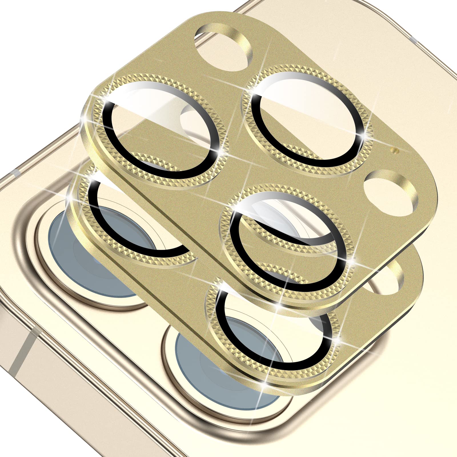 JOLOJO 2 Pack Camera Lens Protector Compatible for iPhone 13 Pro/Max,Aluminum Alloy Metal & 9H Tempered Glass Camera Cover Shock/Water-Proof,Shatter/Scratch-Resistant,Case Friendly - Bright Yellow