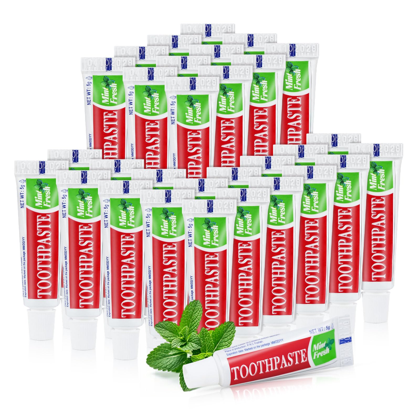 Mini dentifricio da viaggio da 5 g, monouso, al sapore di menta, tascabile, piccolo dentifricio essenziale per viaggi, casa/hotel/ospiti/beneficenza/senzatetto/campeggio, uso singolo, 30 tubi