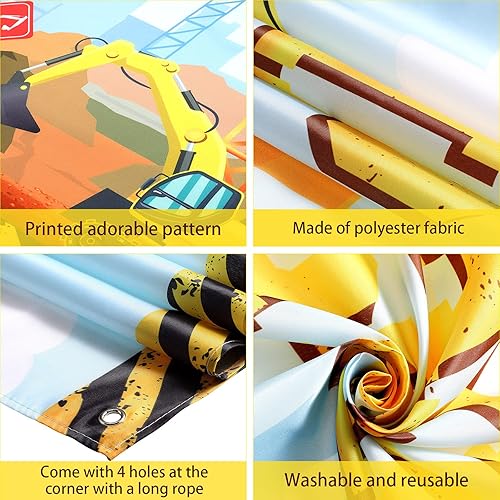 Miniatura 3 de Irenare Fondo de construcción feliz cumpleaños camión volquete fondo excavadora grúa fiesta de cumpleaños banner excavadora excavadora camión fondo