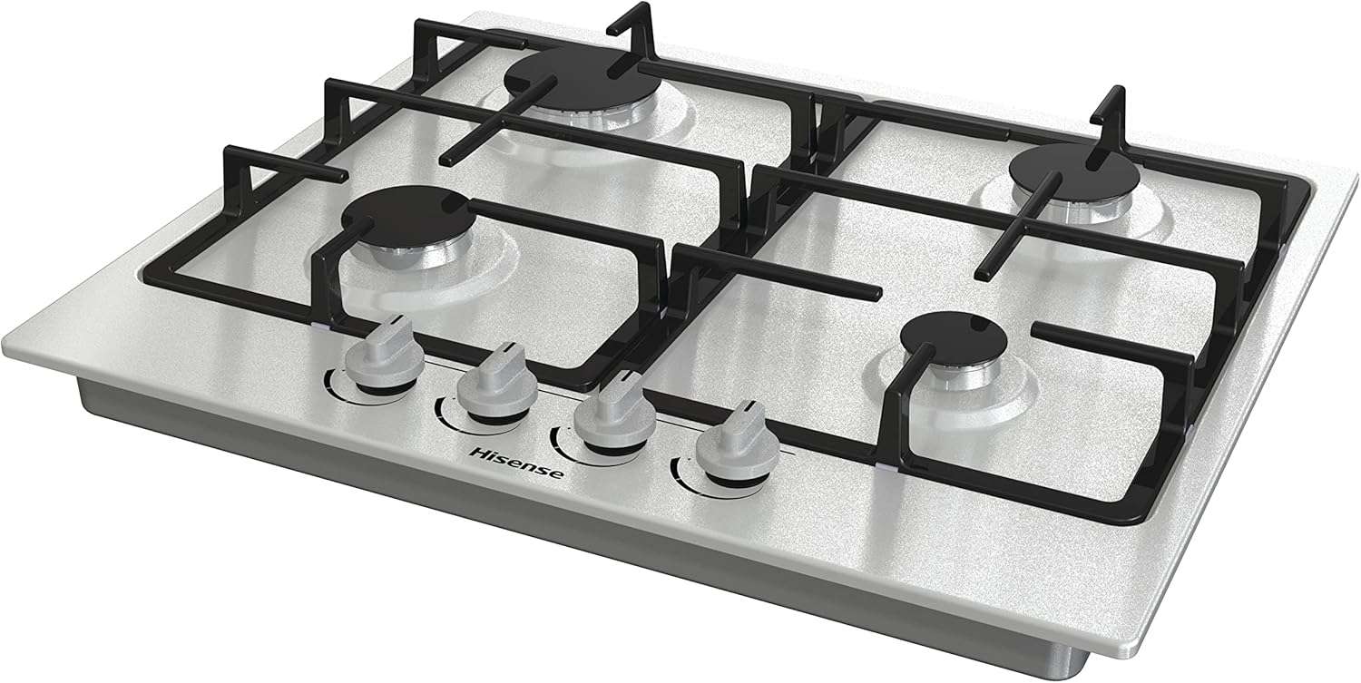 Hisense GM643XF Piano Cottura a Gas con 4 Zone di Cottura, Larghezza 60 cm, Griglie in Ghisa, Accensione Integrata, Inox Anti Impronta Hisense GM643XF Piano Cottura a Gas con 4 Zone di Cottura, Larghezza 60 cm, Griglie in Ghisa, Accensione Integrata, Inox Anti Impronta