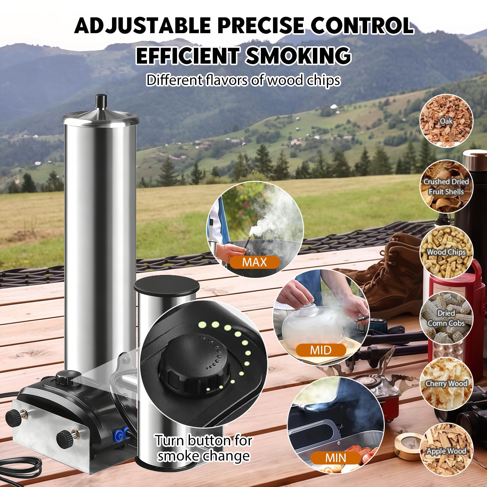 Generador de humo frío de acero inoxidable, eléctrico con bomba, horno de ahumar portátil eléctrico para ahumar alimentos y carne, generador de humo para barbacoa