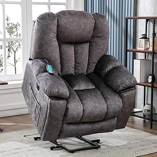BTM Electric Power Lift Chair Recliner Sofa for Elderly with Vibration Massage and Lumbar Heat, 2 Side Pockets, USB Ports