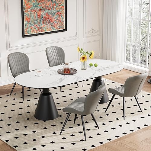 Miniatura 5 de Juego de 2 sillas de comedor Daluvenix modernas de tela para comedor, sillas tapizadas para comedor con cojines gruesos, patas de metal, sin brazos,