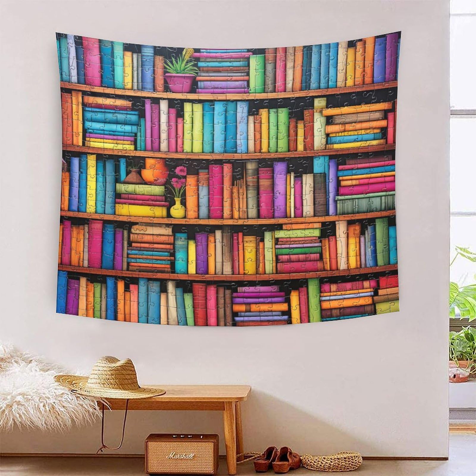 HLXZMCVBT 3D Bookshelf Print Wall Blanket Home Decoration Bedding Poster Wall Art Tapestry Wall Hanging Tapestry Soft Polyester for Bedroom Living Room Dorm Home Decorations 70cmx100cm