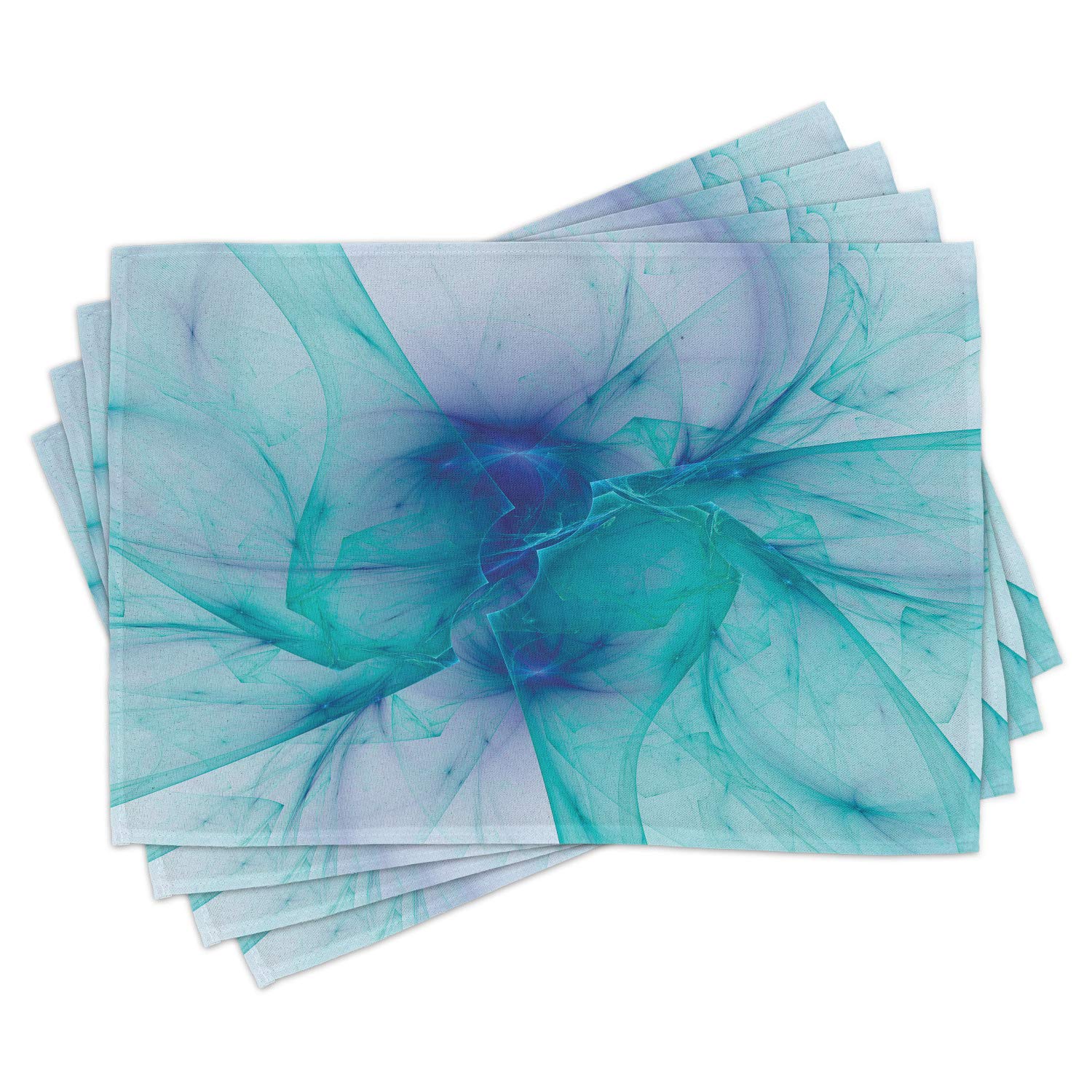 Ambesonne Spires Place Mats Set of 4, Modern Creative Computer Art Design Psychedelic Style Alternate Shapes Image, Washable Fabric Placemats for Dining Table, Standard Size, Teal Blue