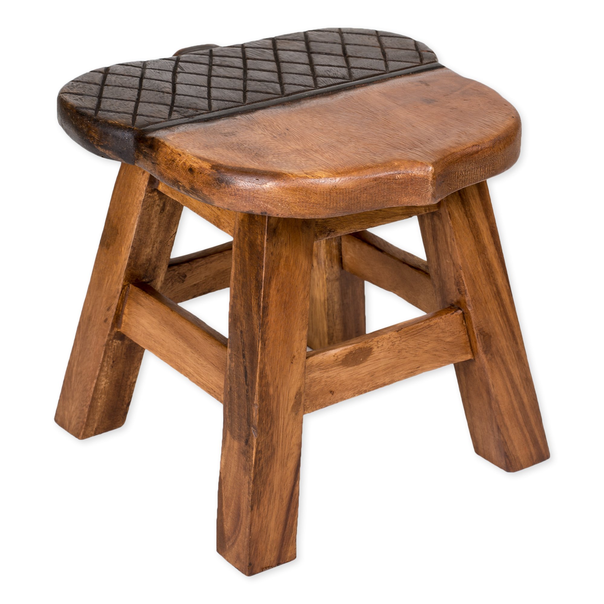 Sea Island Imports Acorn Design Hand Carved Acacia Hardwood Decorative Short Stool