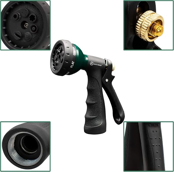 AUTOMAN-Garden-Hose-Nozzle, Metal Water Spray Nozzle with Heavy Duty 7 Adjustable Watering Patterns,Slip Resistant for Wateri - 2