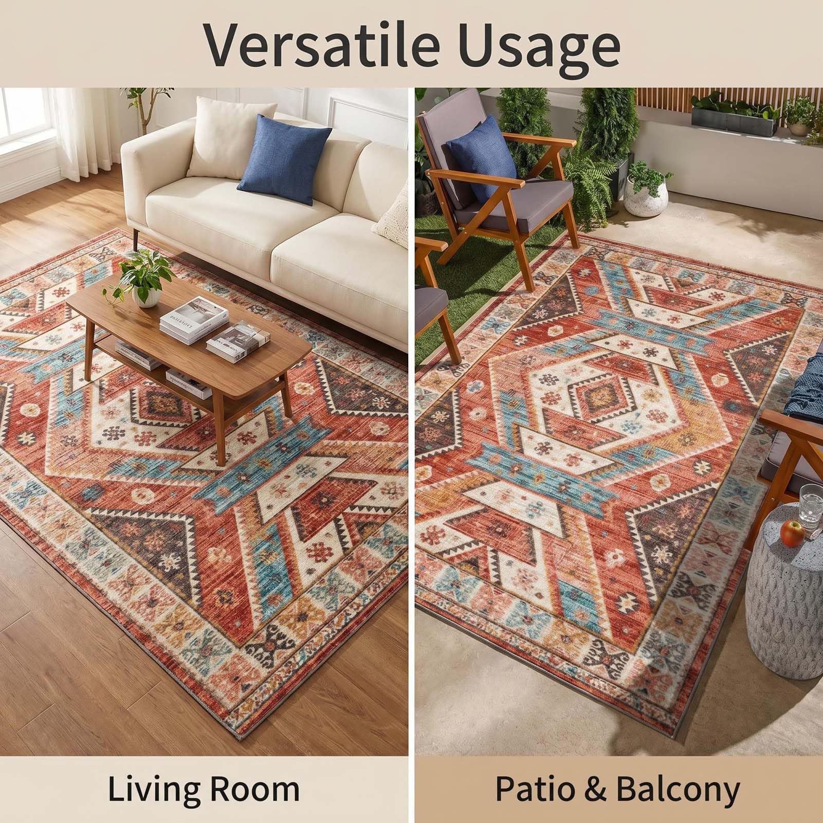 Tapis d'Extérieur, Tapis de Jardin Lavable, Revêtement de Sol Antidérapant, pour Cour, Balcon, Véranda, Camping, Camping-Car, Pique-Nique, Terrasse et Appartement