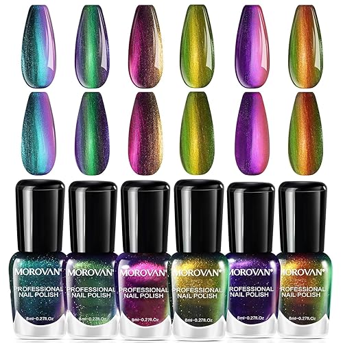 Morovan Fingernail Nail Polish Set: Holographic Metallic Lacquer Air Dry Nail Polish Regular Nail Polish Pack 0.25oz Glitter Finger Nail Polish Bulk Toenail Polish Kit Gift for Women - A1-Holographic Color