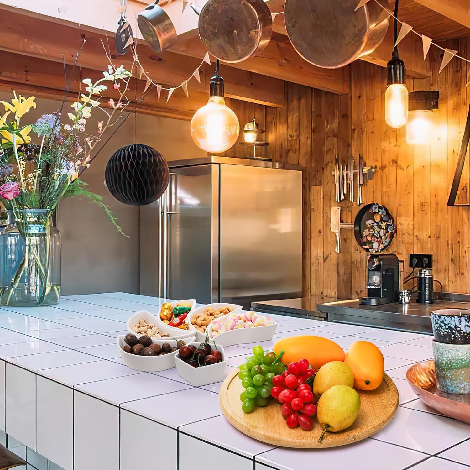 Ceramic Serving Tray Platters Lazy Susan, Rotating Divided Serving Set with 6 Removable Compartment, 11'' Appetizer Relish Dish, Snack Bowl Set for Christmas, Thanksgiving, Party, Kitchen - Image 7