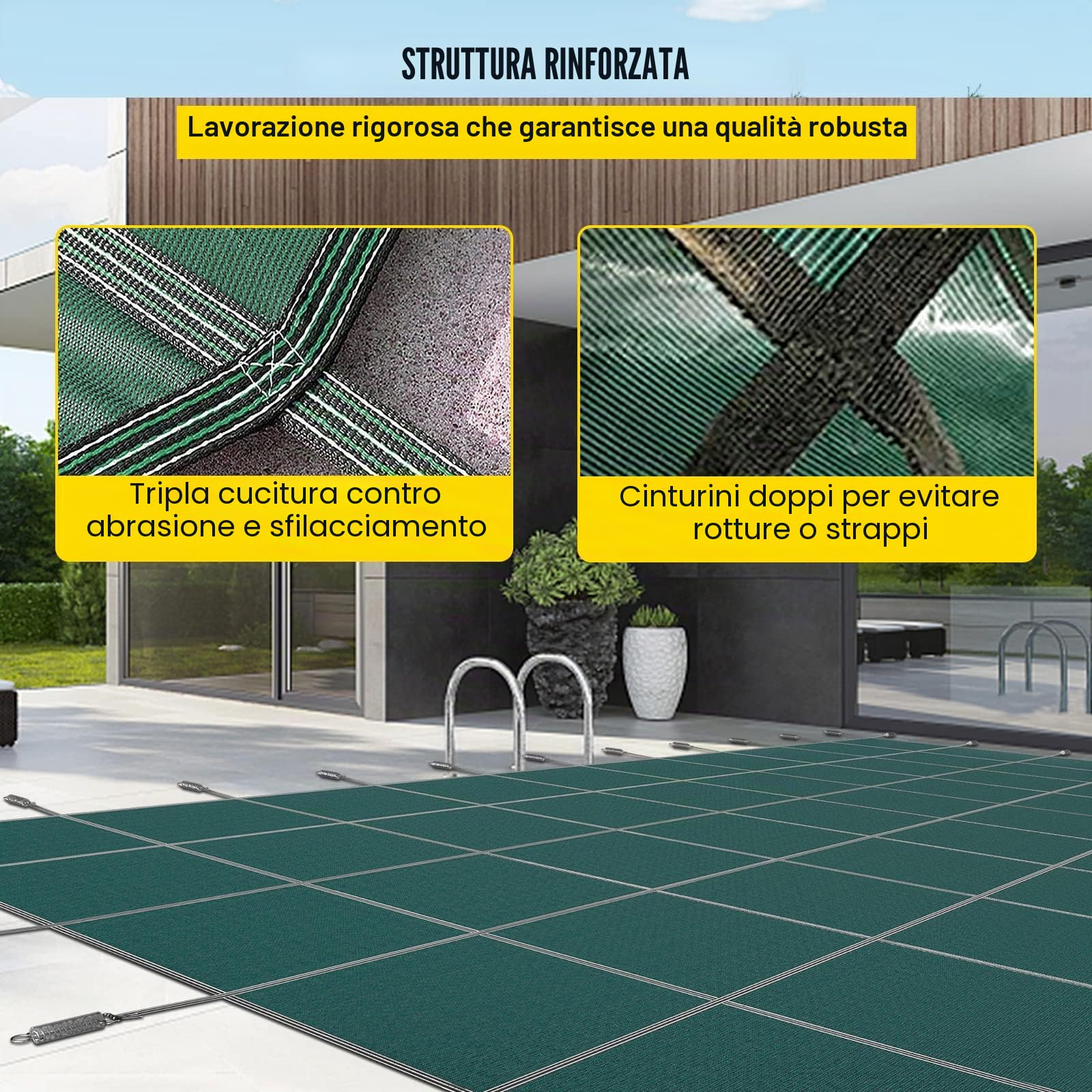 VEVOR Copertura di sicurezza per piscine interrate 4,3 x 7,9 m copertura di sicurezza in rete verde di dimensioni 4,9 x 8,5 m con strumenti di installazione per piscina invernale