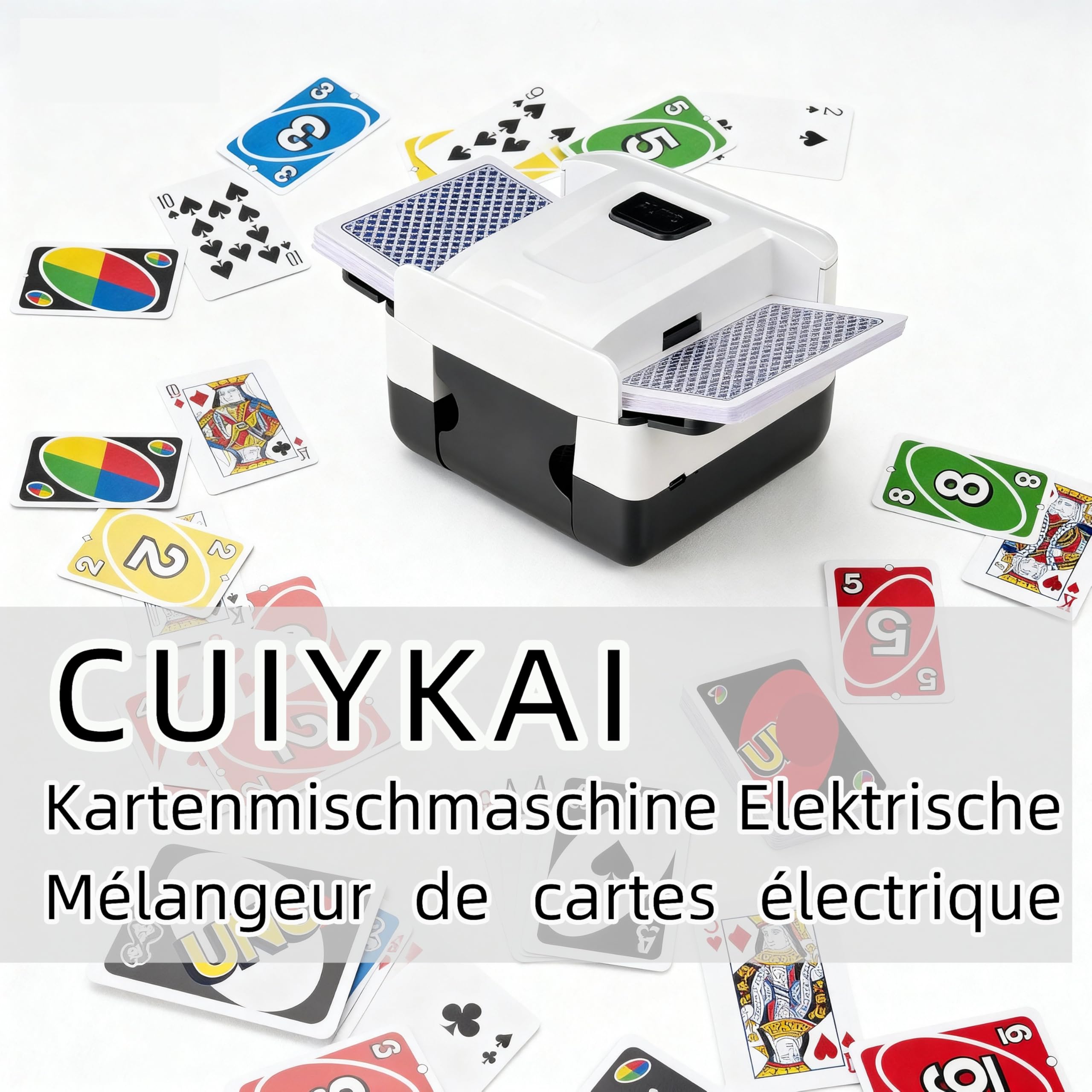 Mélangeur de cartes électrique - Mélangeur automatique de cartes, mélangeur de cartes pour 1-2 jeux de Poker Uniformément & sans pincement, Mélangeur de cartes pour UNO, Rommé