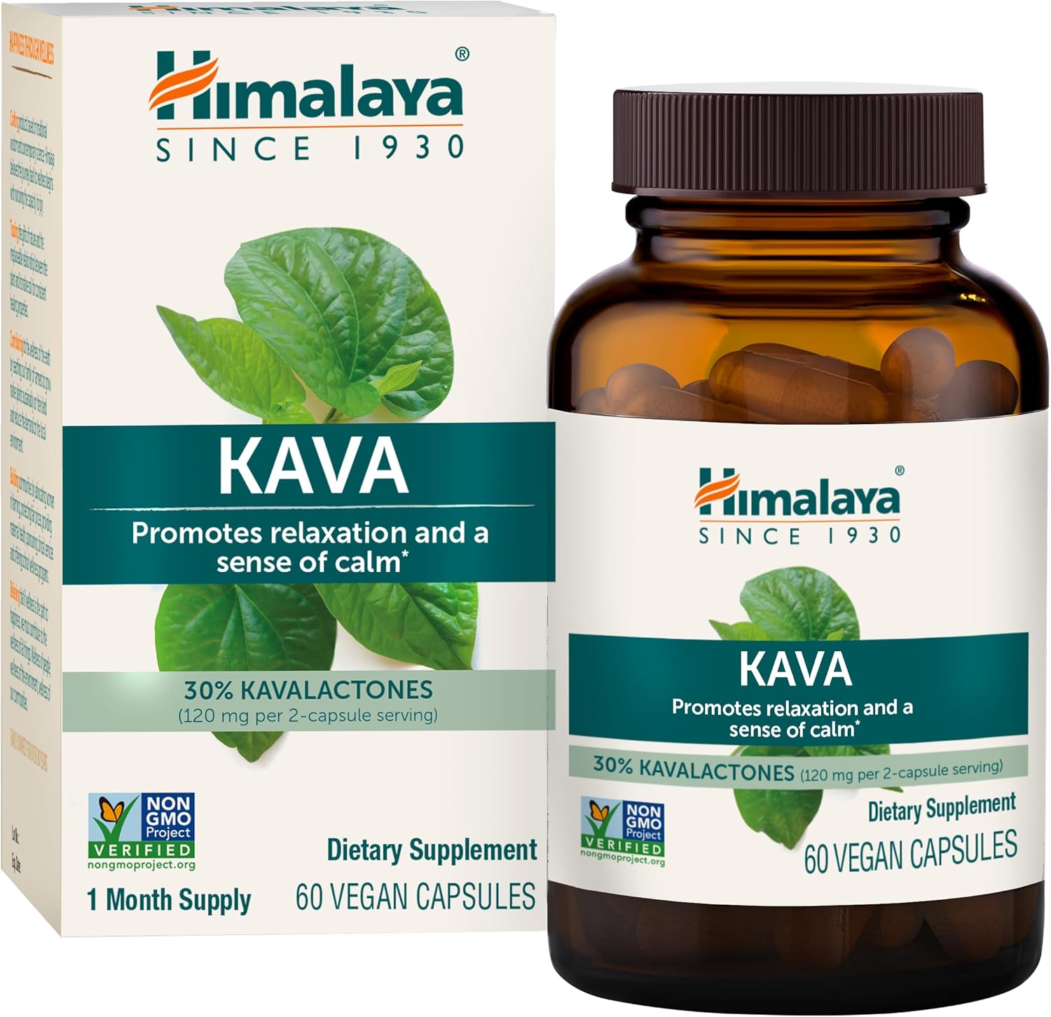 Himalaya Kava, Herbal Supplement for Relaxation and Calm, 30% Kavalactones, Vegan, Gluten Free, 400 mg Kava Root Extract, 60 Capsules