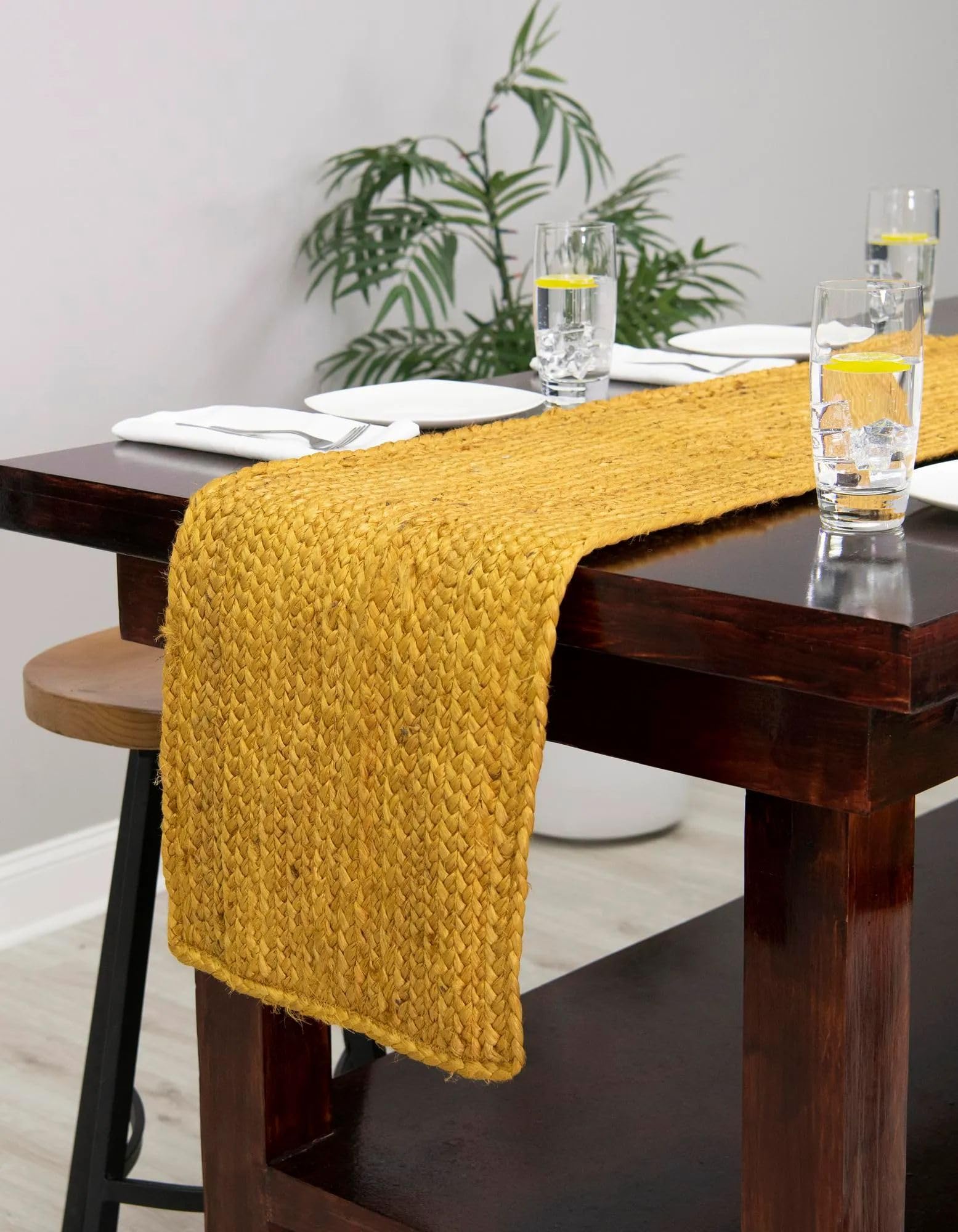 Paquete de 2 alfombras de yute amarillo para camino de mesa, 33 x 91 cm, decoración india tejida a mano, mesa de comedor, cocina, mesa de café, decoración bohemia de granja