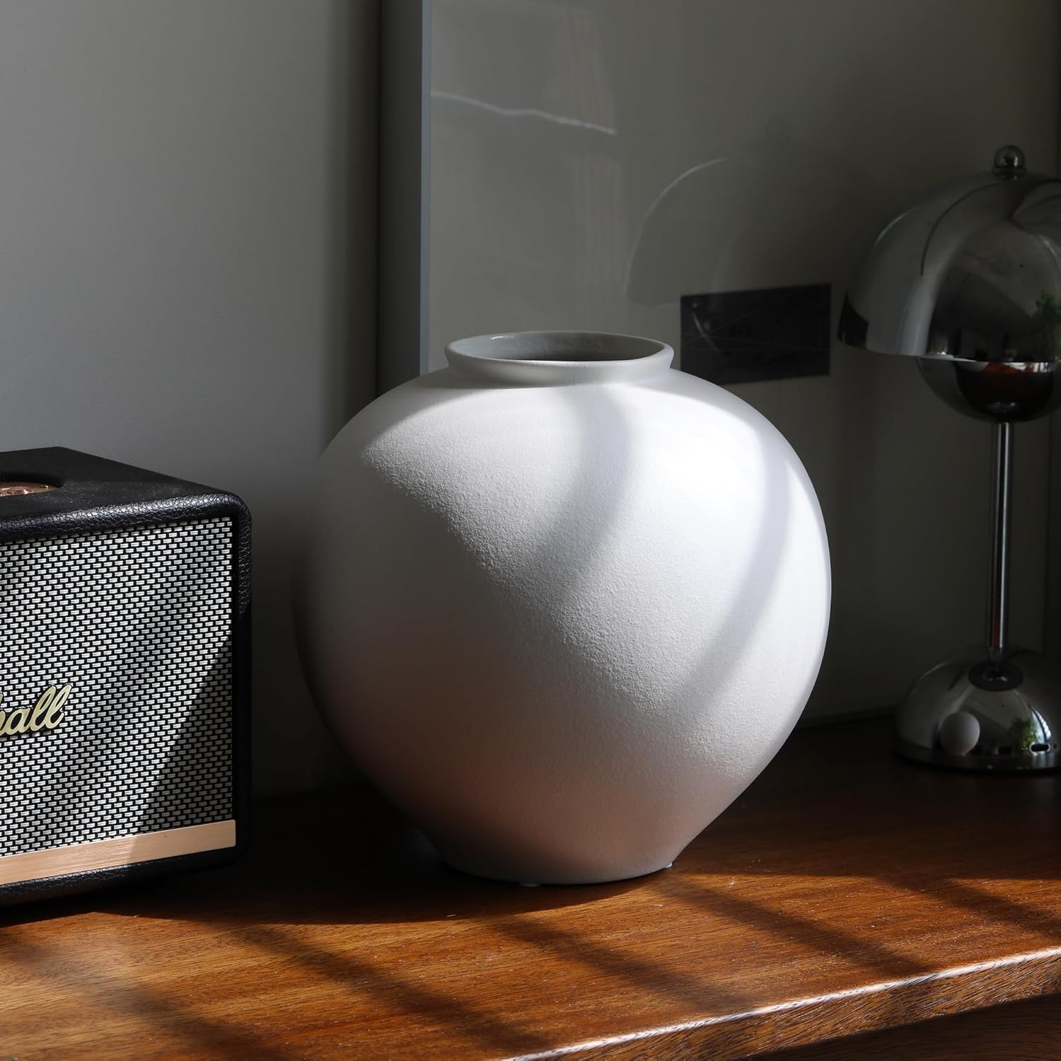 Extra Large White Ceramic Flower vase, Decorative Jar Oversize Modern Centerpiece Table Decorations,Round Shape Rustic Ceramic vases for Home Decor Dining Room (White, 9.4 * 9.4 * 9.1inch) - Image 8