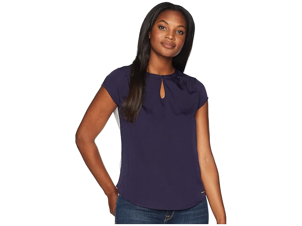 

U.S. POLO ASSN. Keyhole Knit Woven Shirt (Evening Blue) Women's Clothing