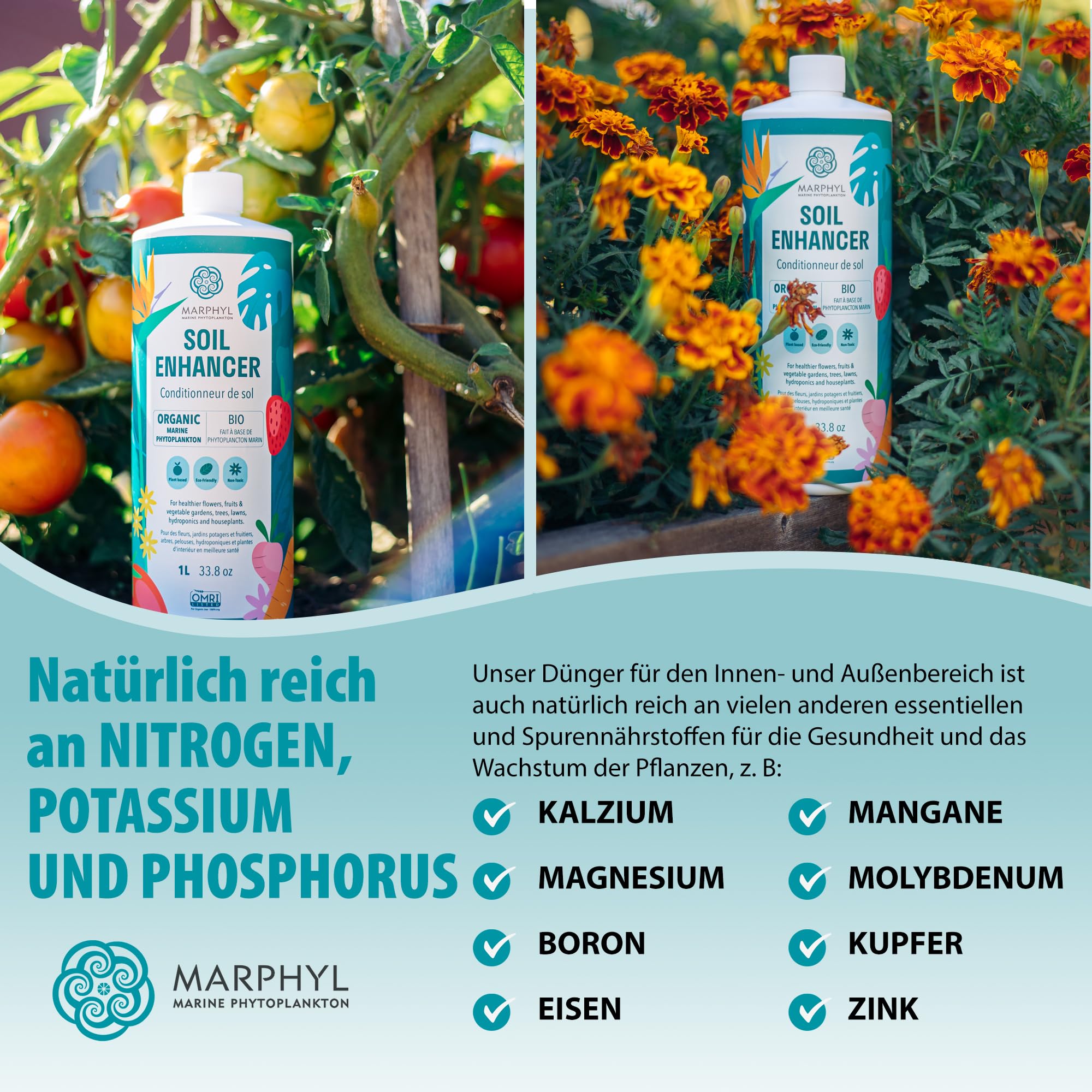 Pflanzen Dünger Zimmerpflanzen und Garten - Marine Phytoplankton Bodenverbesserer und Hydrokultur Dünger für Gräser, Blumen, Bambus, Sukkulenten, & Gemüse - MARPHYL Bio Pflanzendünger Flüssig