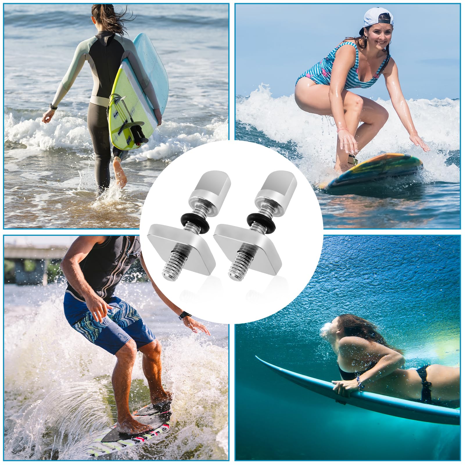 5 Piezas Tornillo para Tabla de Surf Tornillos de Aleta Deslizante Kit de Repuesto de Placa Duradera para Surf RemoTabla Larga Sup de Acero Inoxidable