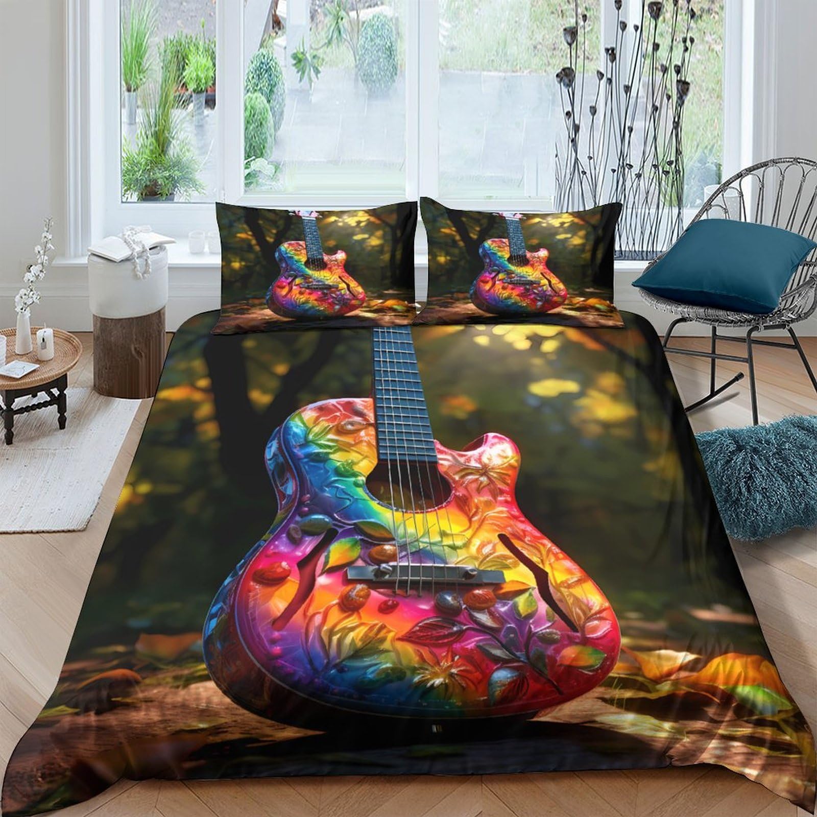 Ctjqhvkz Style-10 3D Printed Colorful Guitar Fitted Sheet Microfiber Soft Artistic Bed Sheet For Bedroom Guest Room Mattress Protection Decor Single（135X200cm）