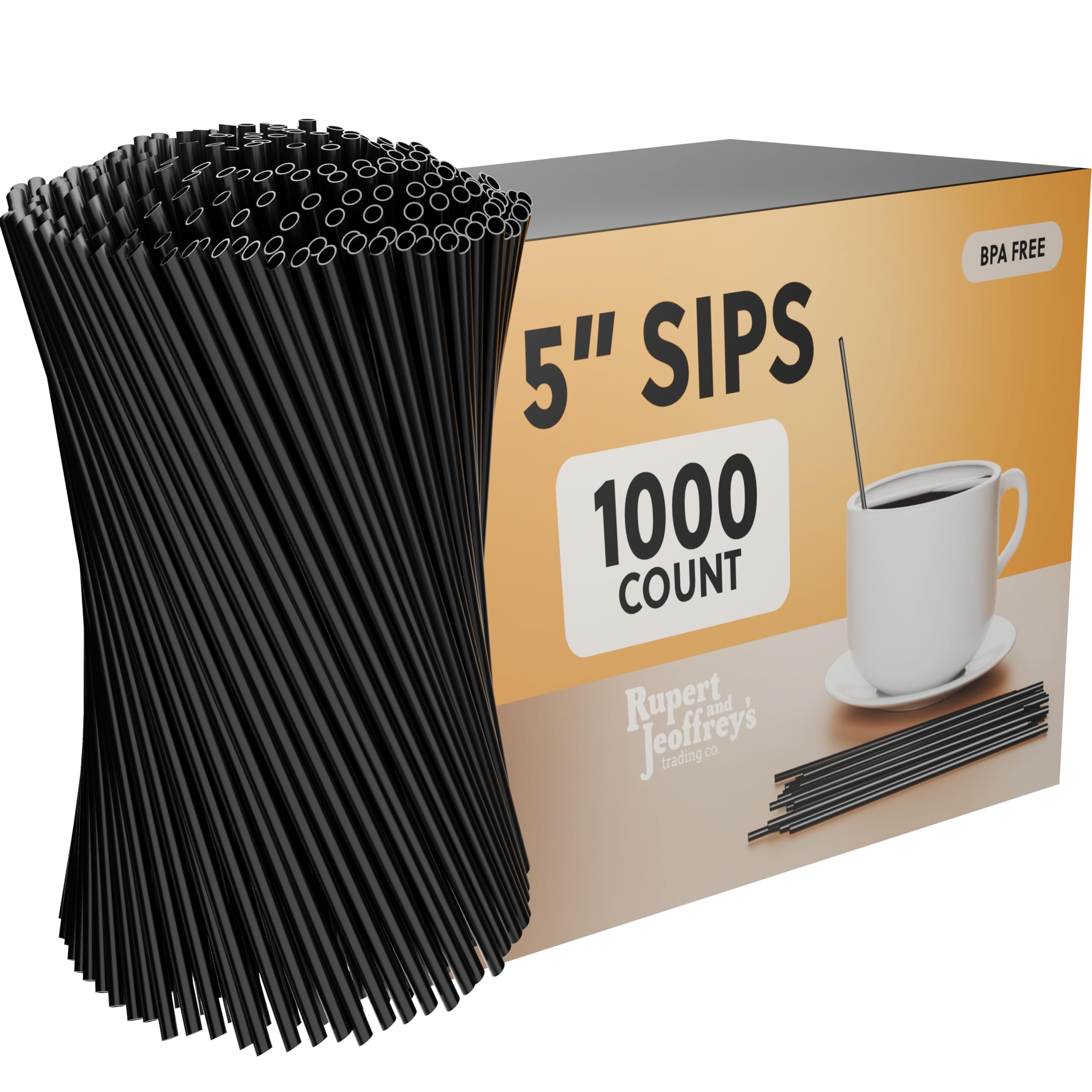 Disposable Plastic Coffee Stirrer Straw - 5 Inch Sip Stir Stick (Black, 1,000 count)