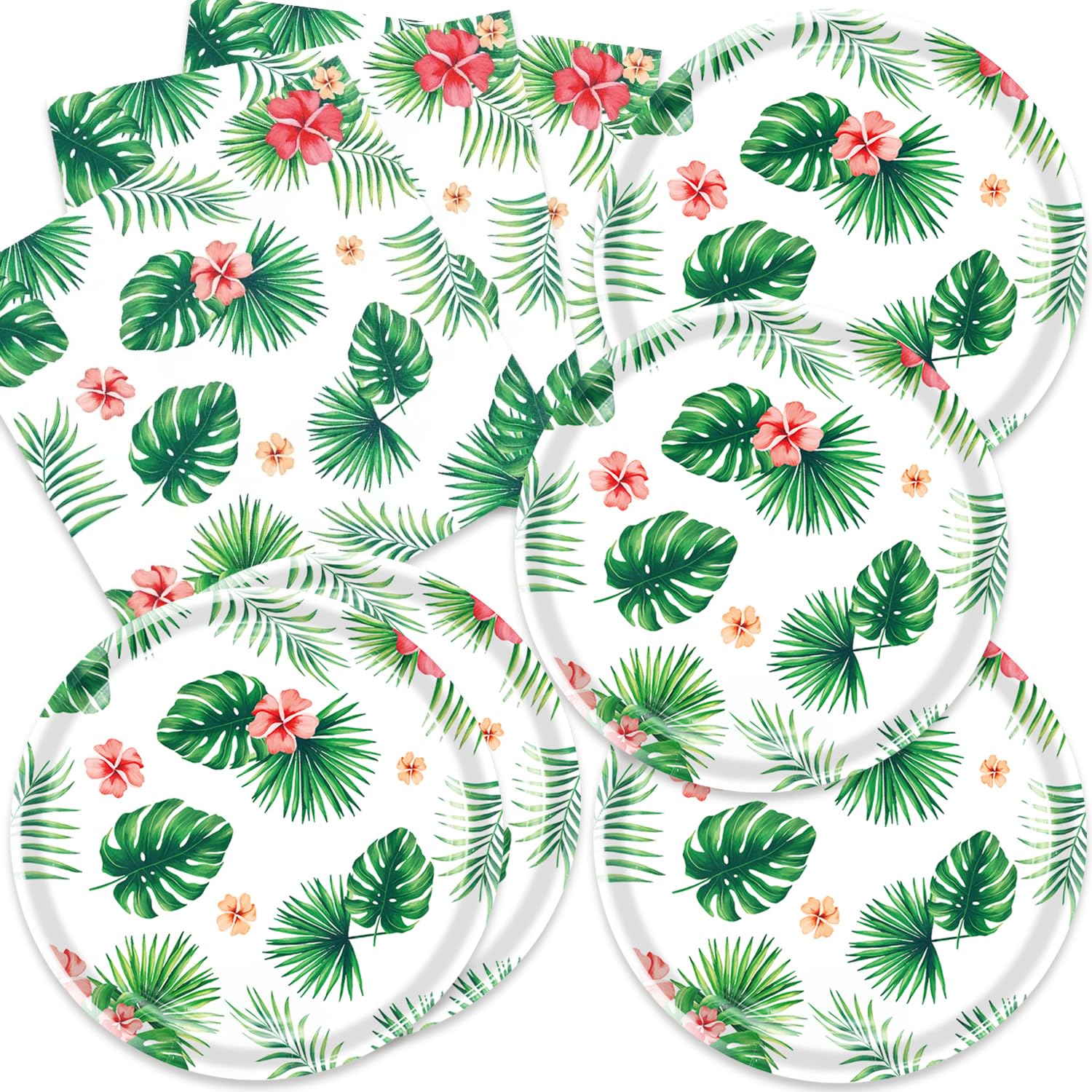 40pcs Hawaiian Luau Party Tableware Set Aloha Tropical Palm Leaves Party Plates and Nakpins for Summer Beach Kids Birthday Cocktail Party Supplies