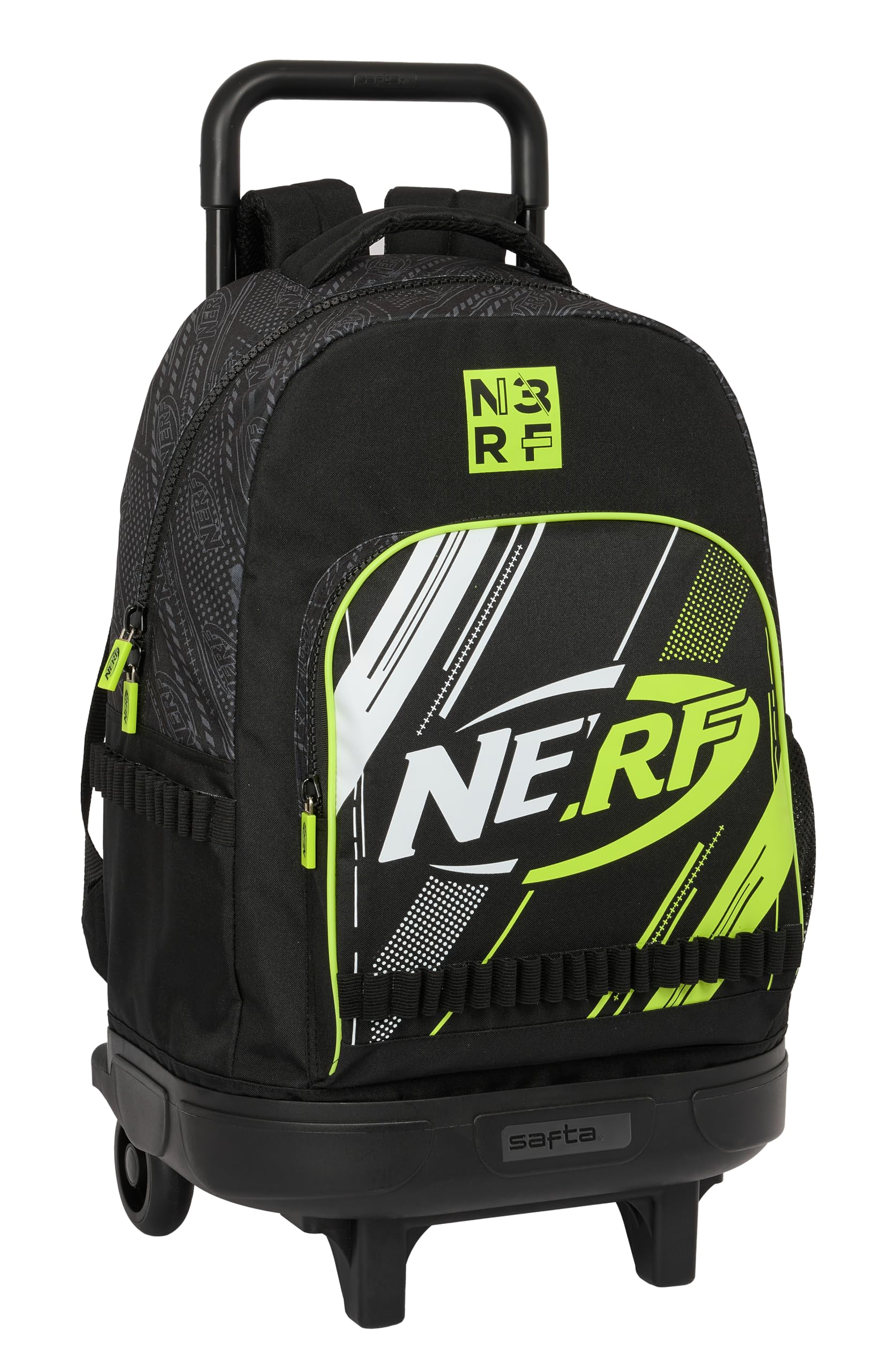 Safta NERF GET READY - Mochila Grande con Ruedas, Compacta, Extraíble, Ideal para Niños de Diferentes Edades, Cómoda y Versátil, Calidad y Resistencia, 33x22x45 cm, Color Negro