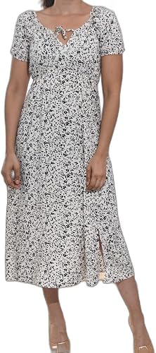 Womens Front Slit Dress-Cream And Black