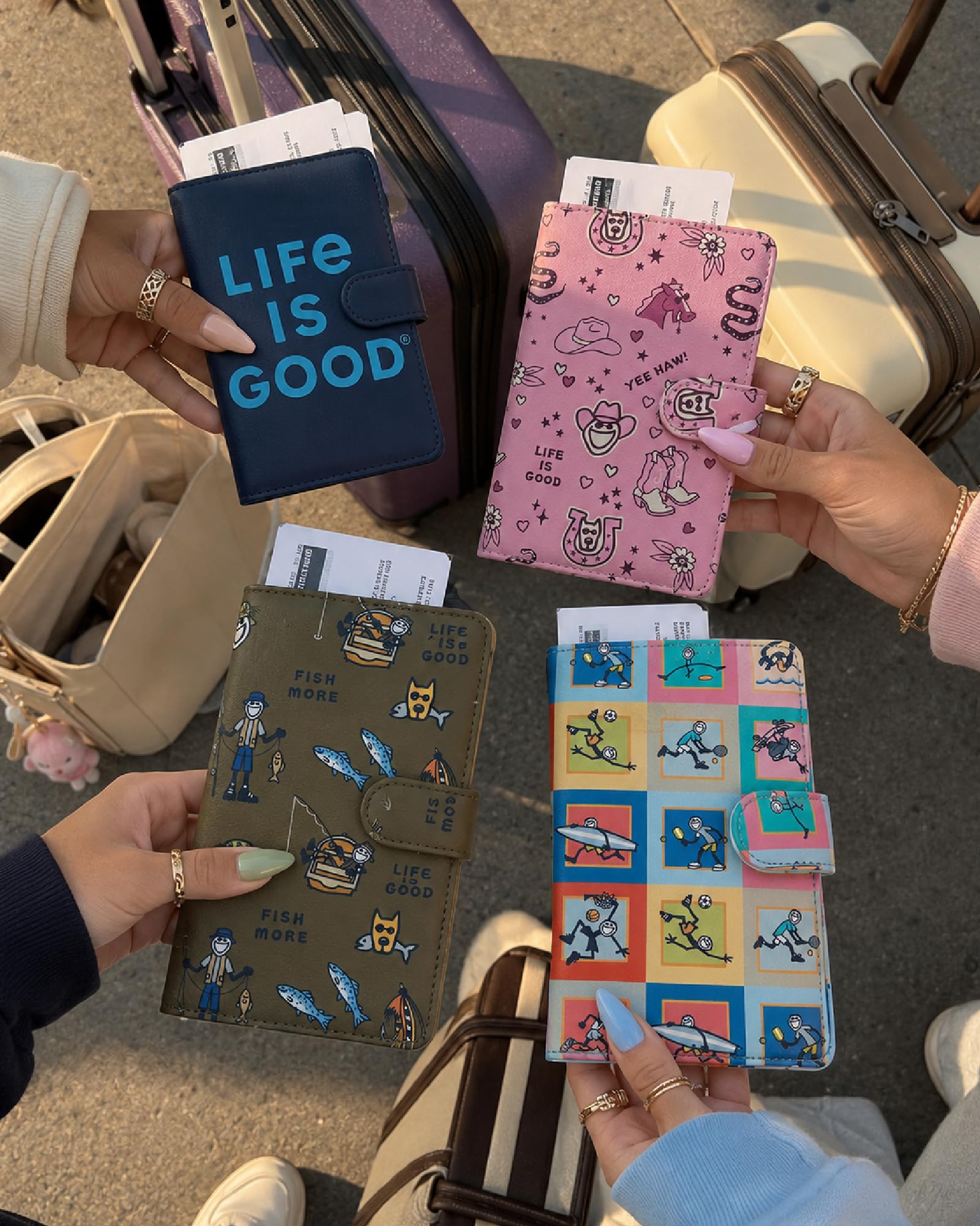 Life is Good Funda para pasaporte de viaje, billetera antirrobo con ranuras interiores para tarjetas con cierre magnético, Practicar deportes, One Size, Funda para pasaporte