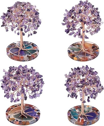 Miniatura 4 de Rockcloud Árbol de dinero de piedra de cristal de 4.7 a 5.5 pulgadas con base de ágata, árbol bonsái Feng Shui decoración de escritorio para riqueza