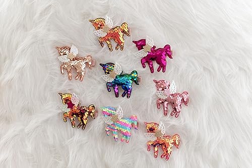 Miniatura 9 de Pinza para el pelo de cocodrilo de unicornio y lentejuelas para niñas, accesorio elegante para el cabello para cumpleaños, uso diario, vacaciones y