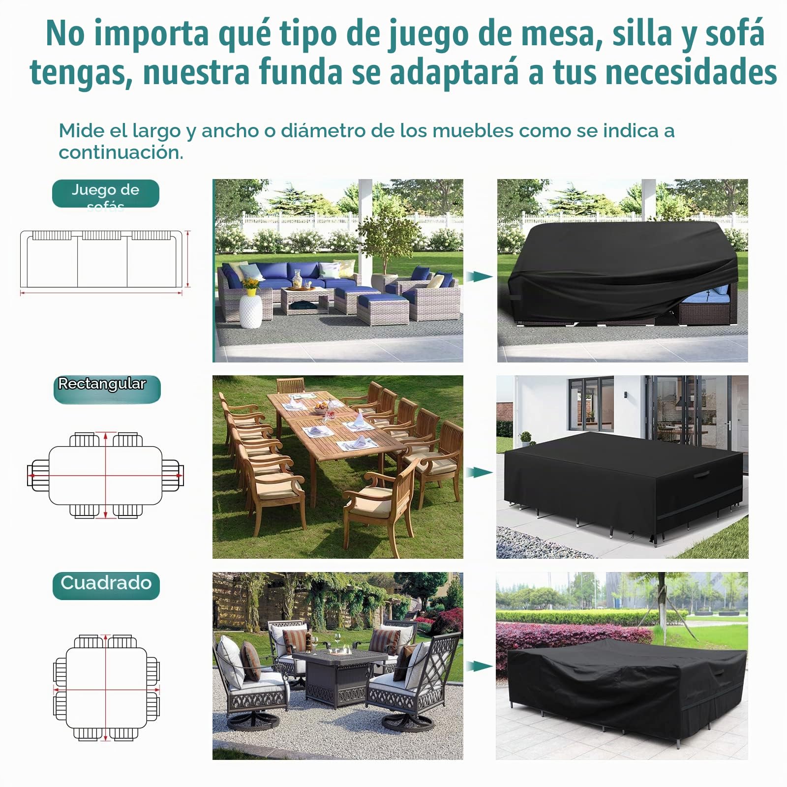 GARPROVM Funda para Muebles de JardínImpermeable, Cubierta Exterior de Tela Oxford para Conjuntos de Sofá y Mesa de Exterior, Protección contra Lluvia y Polvo para Mobiliario de Patio (280x204x106cm)
