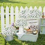 KHOYIME Artificial Flowers for Outdoor Decoration, 12PCS Faux White Petunias Silk Flower UV Resistant Realistic Floral Fake Plants for Outside Planter Garden Porch Yard Spring Summer Home Indoor Decor