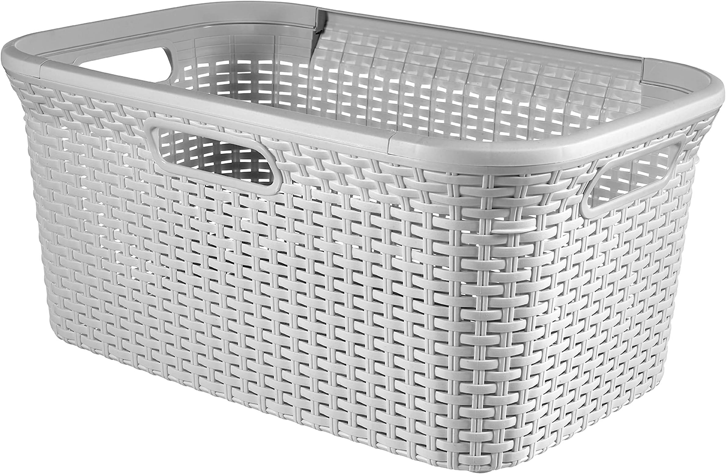 Curver Style Laundry Basket, Rattan Effect Design, Four Comfortable Handles, 45 Litres, Grey