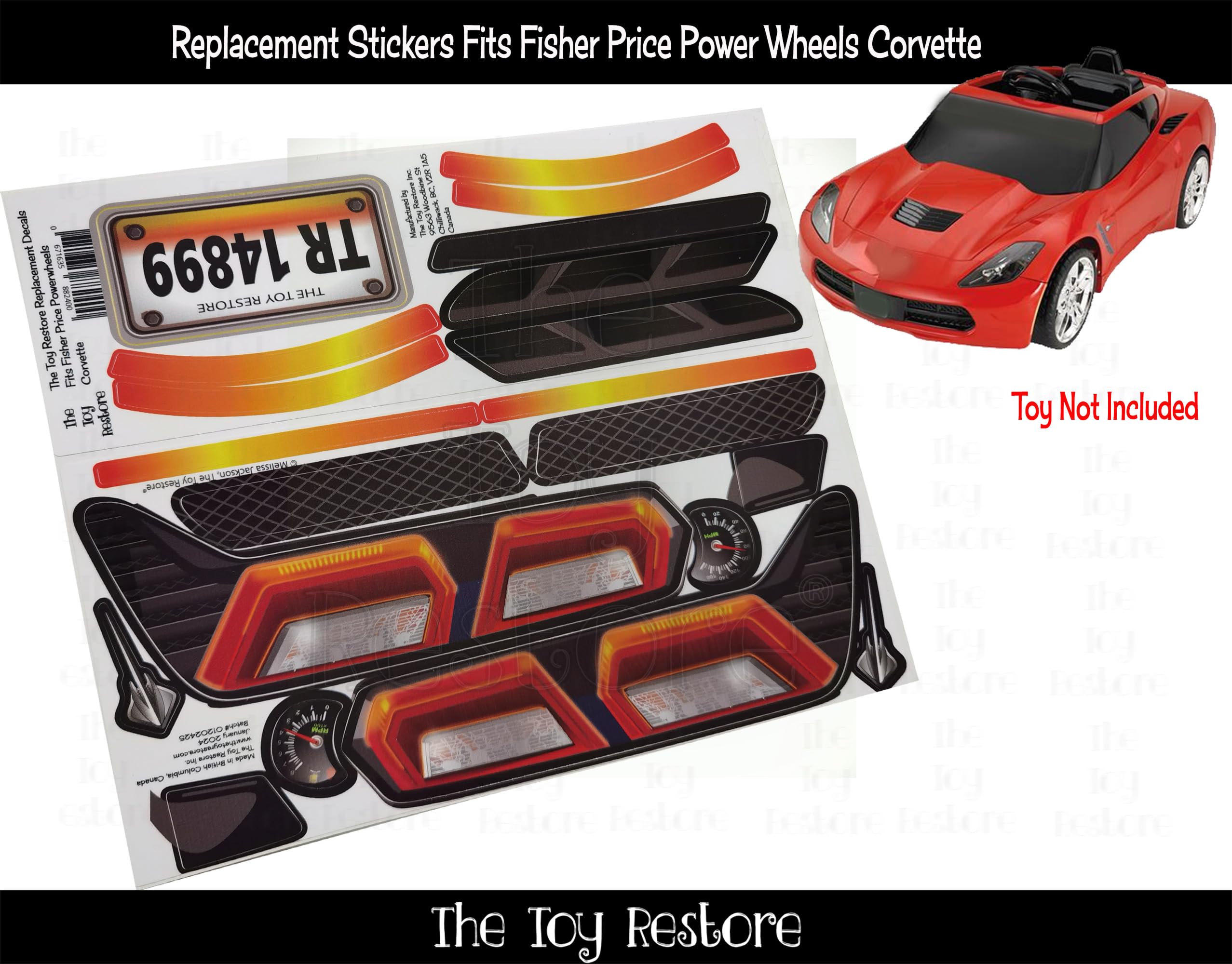 Toy Restore Replacement Stickers fits Fisher Price Power Wheels Corvette Older Model