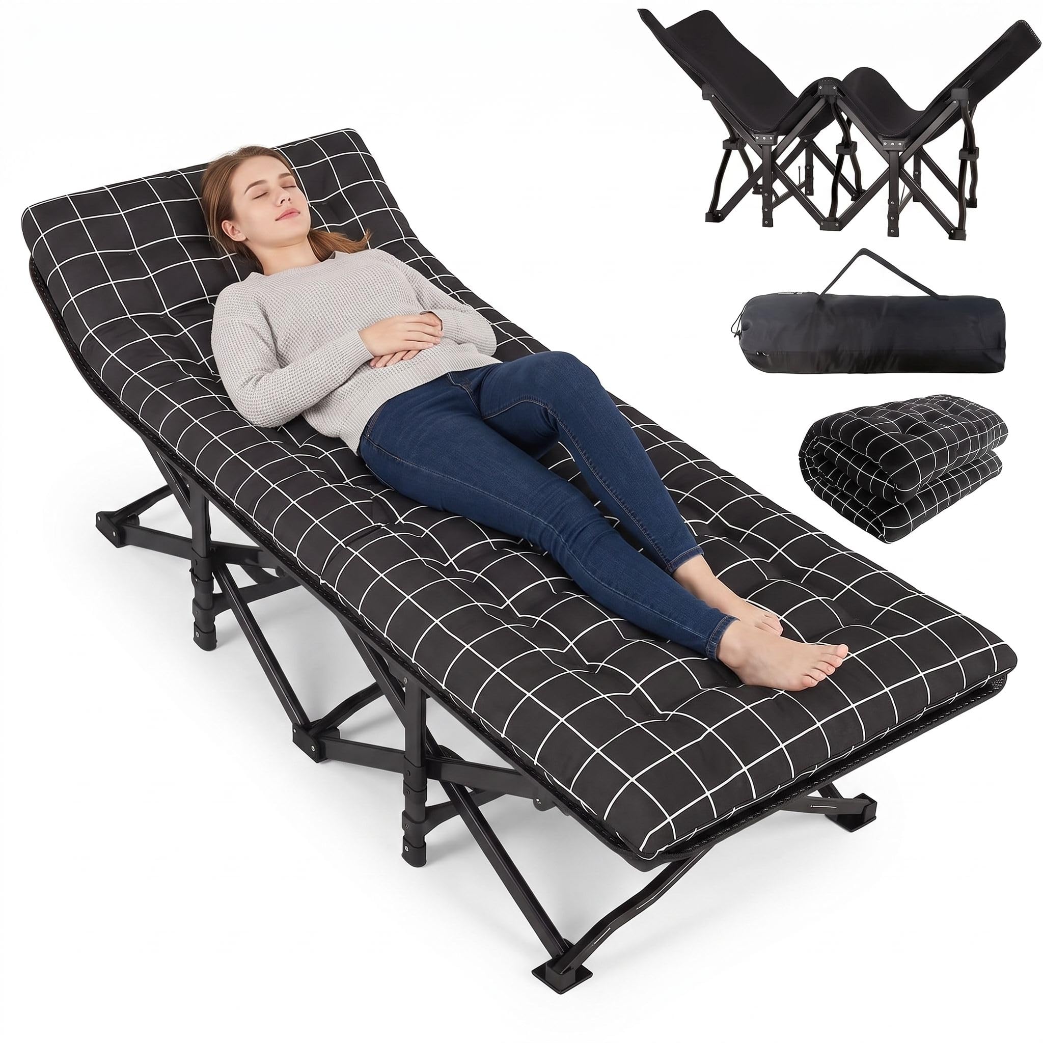 SOONHUA Folding Camping Cot for Adults with Thick Padded Mattress