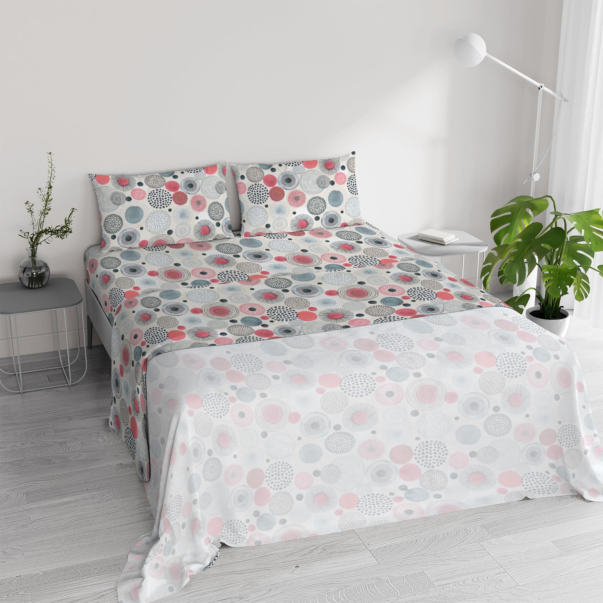 River Cotton Double Bed Sheet Set, Made in Italy – Complete Bed Set, Fitted Sheet, Top Sheet 240 x 300 cm and 2 Pillowcases with Inner Flap (Double, Elba)