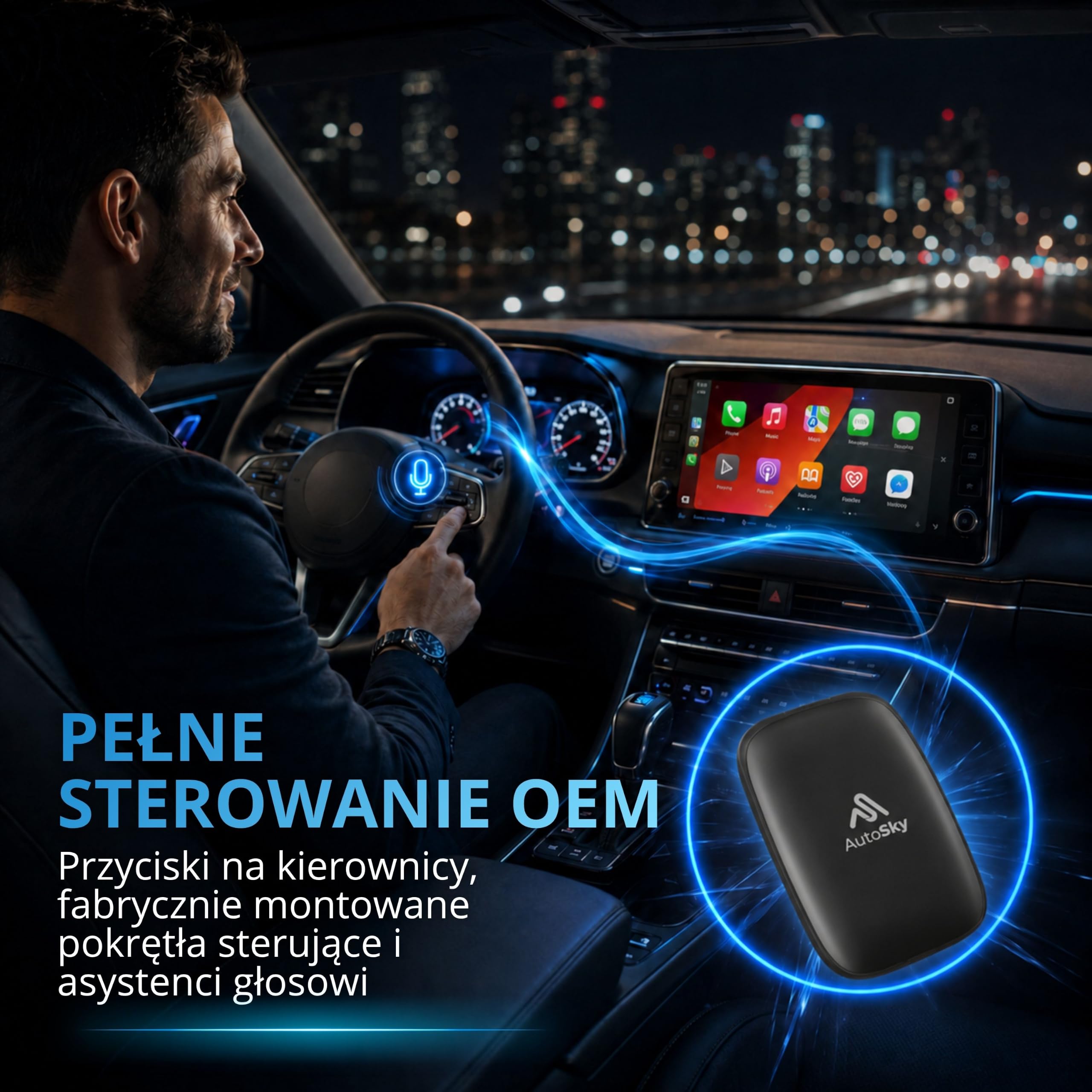 AUTOSKY AI Box Lite Flex – Bezprzewodowy adapter Apple CarPlay i Android Auto z aplikacjami streamingowymi (Netflix, Disney+, Prime Video i więcej) – Plug & Play