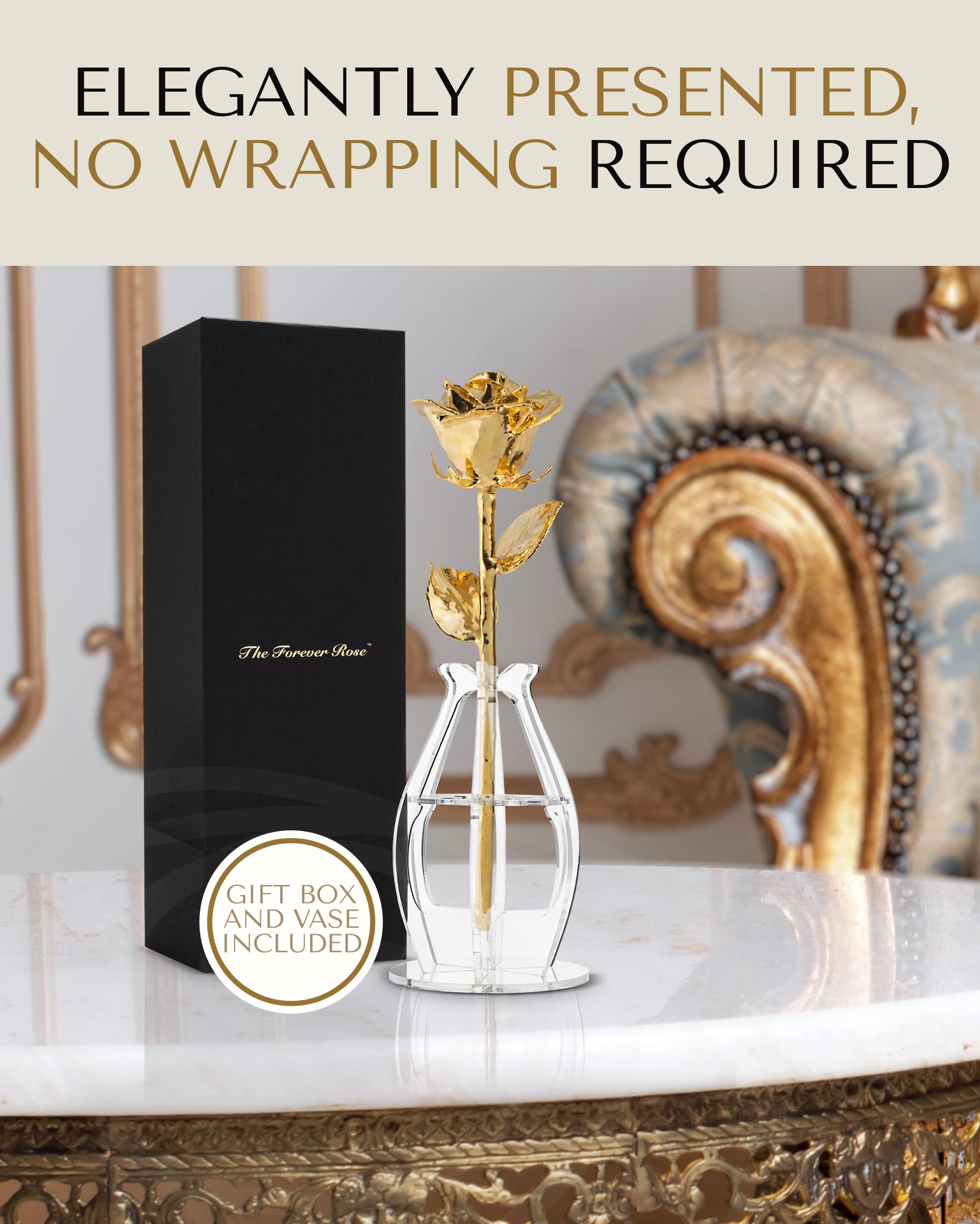 Forever Rose 24K Gold Dipped Real Rose Handmade in Bloom Box & Vase | Long Lasting Romantic Gift for Anniversary Valentines Day Mothers Day Birthday Wedding Wife Girlfriend product thumbnail 6