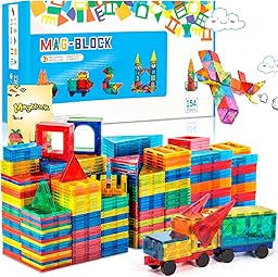 JUQG 154Pcs Bloques de Construcción Magnéticos, 3D Juguetes de Construcción Magnéticos, Juguetes Educativos de Bloques de Construcción, Regalo de Juguete Magnético para Más de 3 Niños y Niñas (154Pcs)