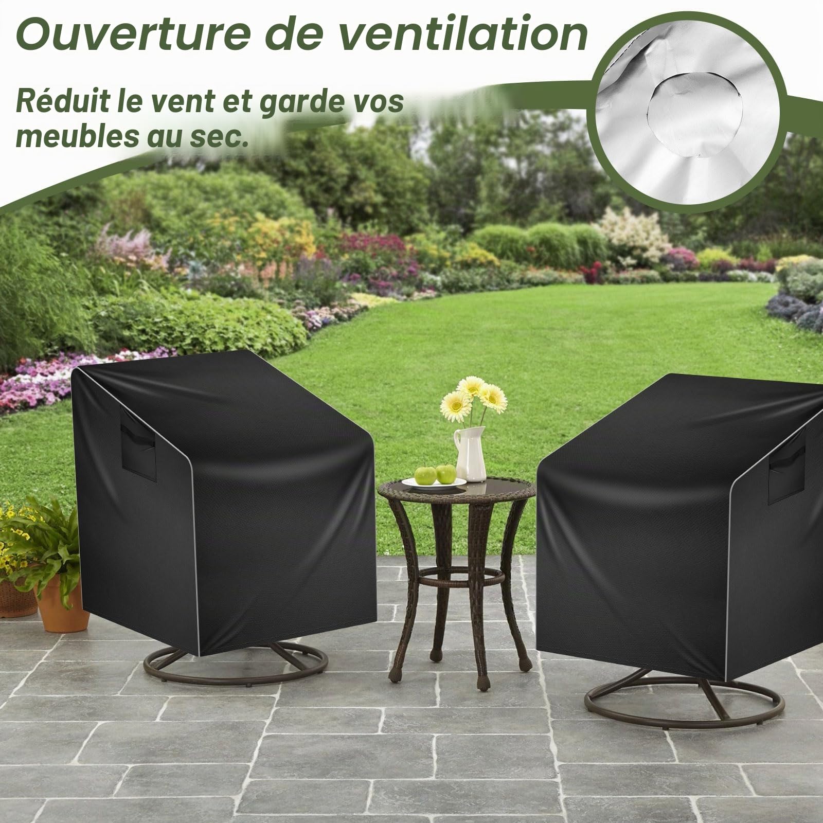 Housse Fauteuil Jardin Imperméable 100x85x75cm Oxford 210d Noir Protection Chaise Extérieur pour Fauteuil Pivotant