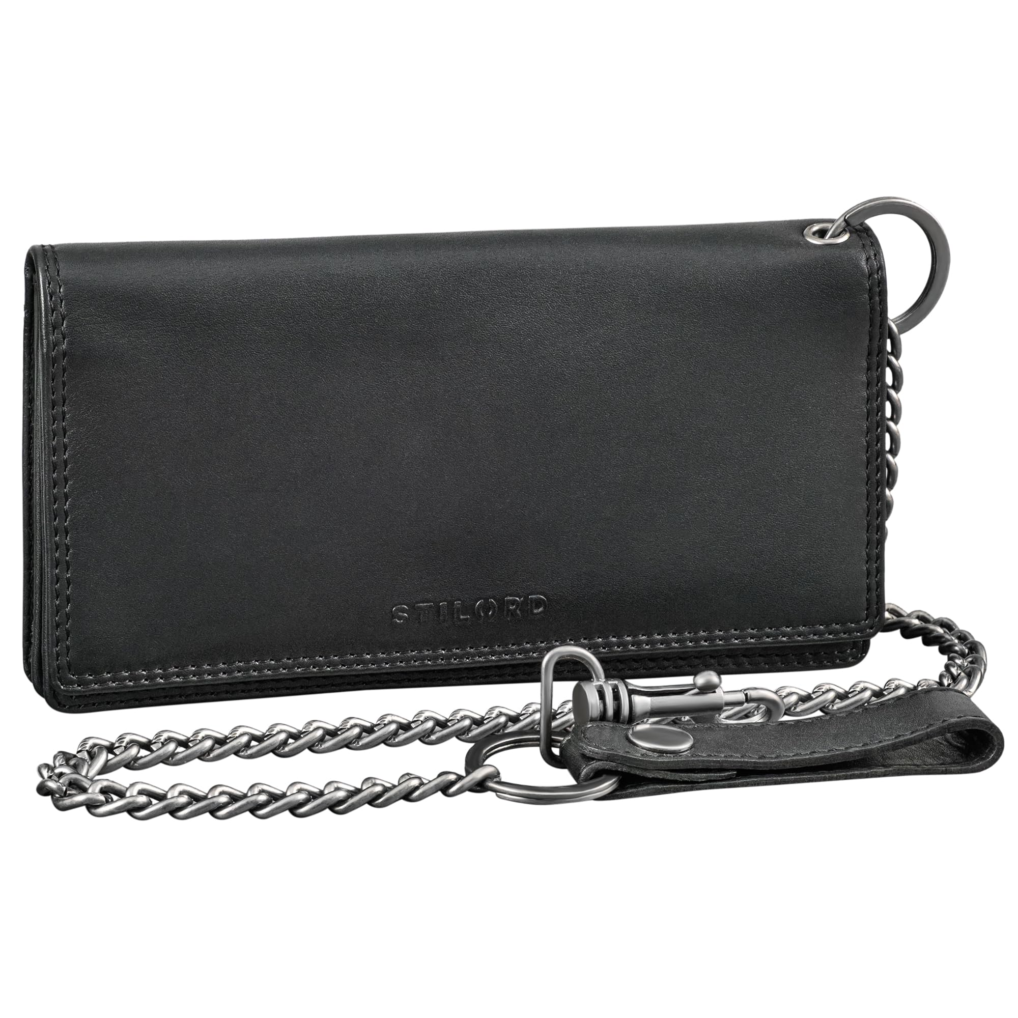 STILORD Leonidas Porte-Monnaie Cuir Homme avec chaîne Portefeuille RFID Portemonnaie en Cuir véritable Vintage Wallet Portmonee Hommes Porte Carte Couleur:Noir