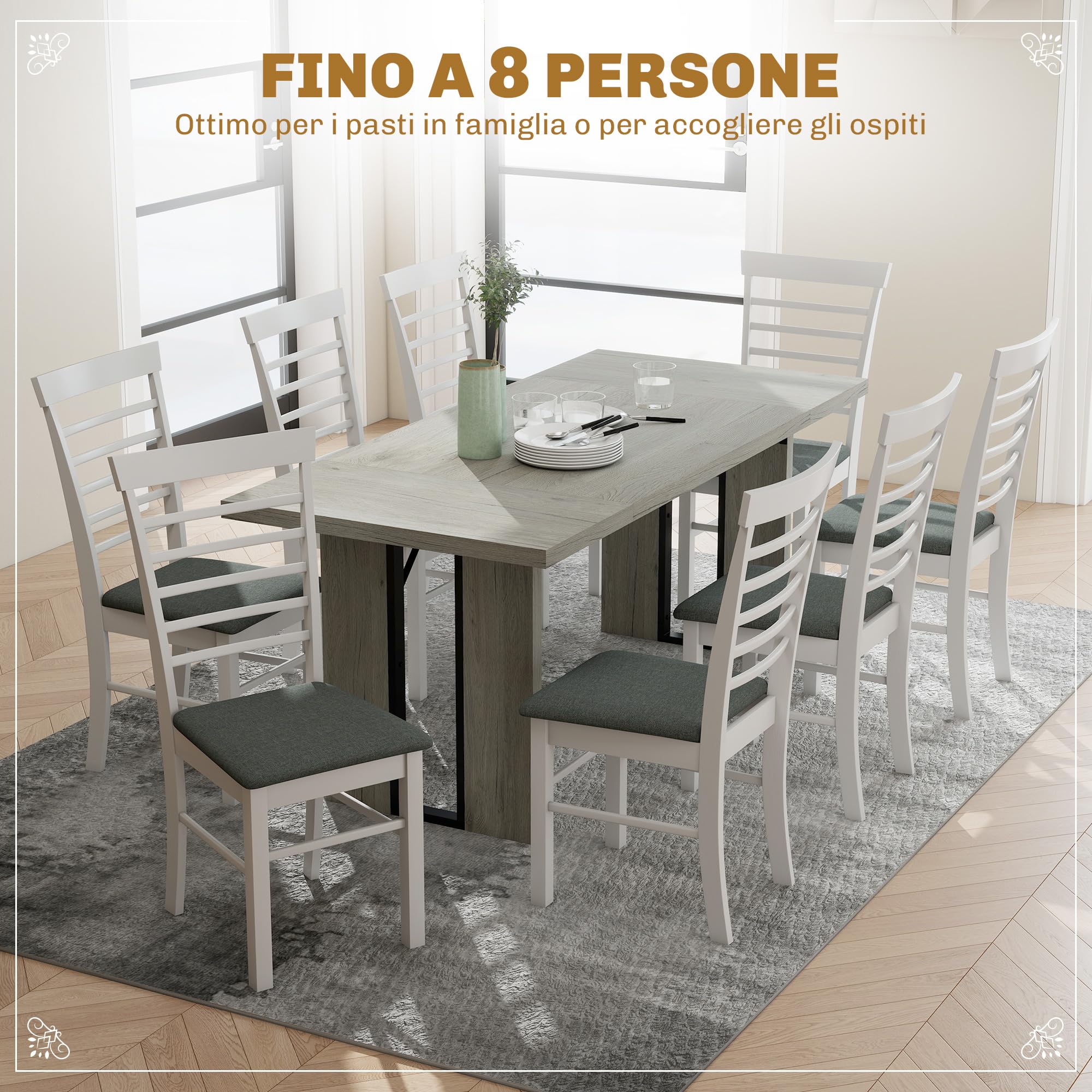 HOMCOM Tavolo da Pranzo per 8 Persone, Tavolo Cucina con Piano Spesso, Tavolino da Soggiorno e Sala da Pranzo Rettangolare in Stile Industriale, 180x80x75 cm, Grigio