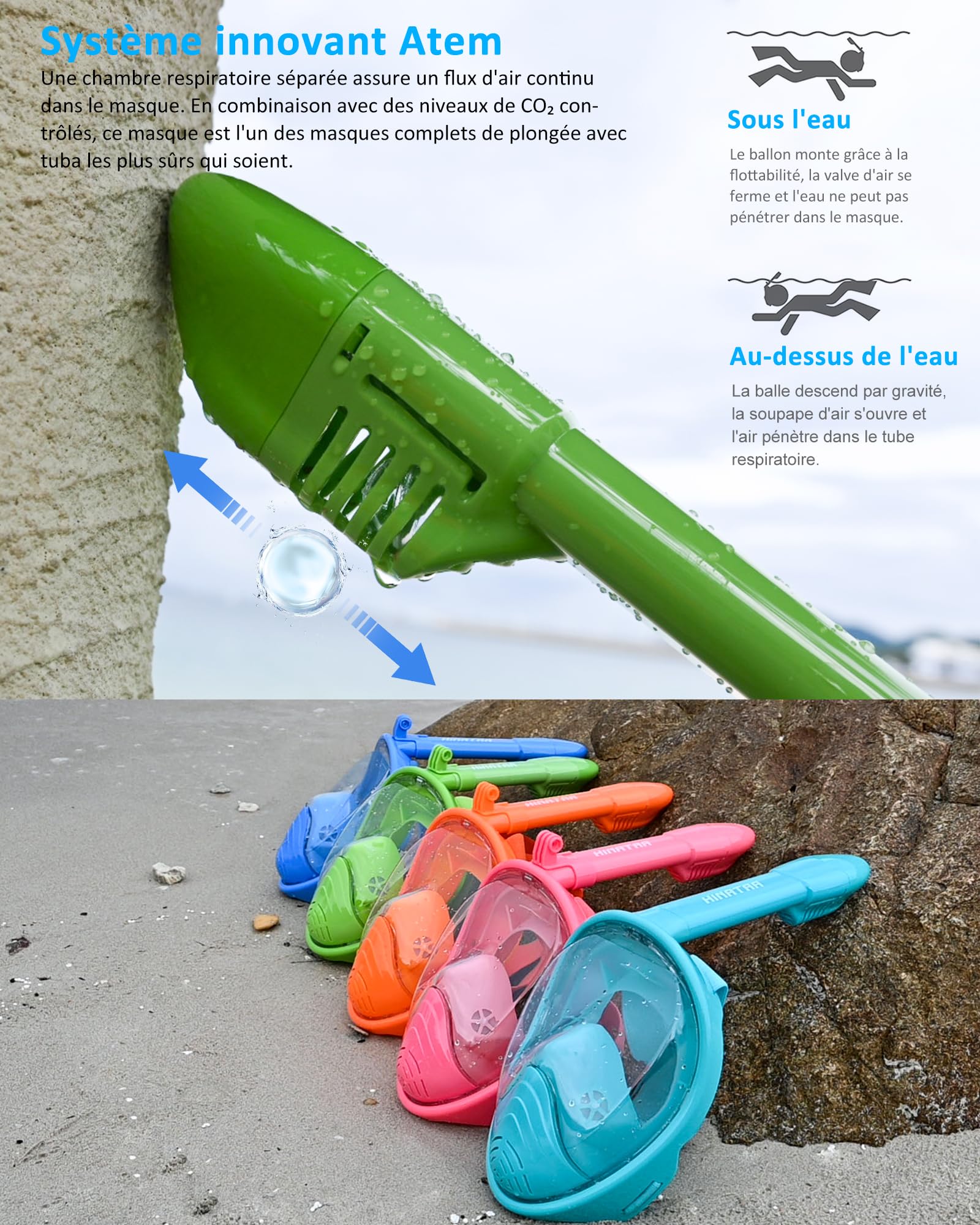 Masque de Plongée Enfant Apnée,Anti-Etouffement Masque Plongée Intégral,180°Anti-Buée Anti-Fuite Masque Snorkeling,Lunettes Plongée Débutants 4-12Ans Fille Garçon