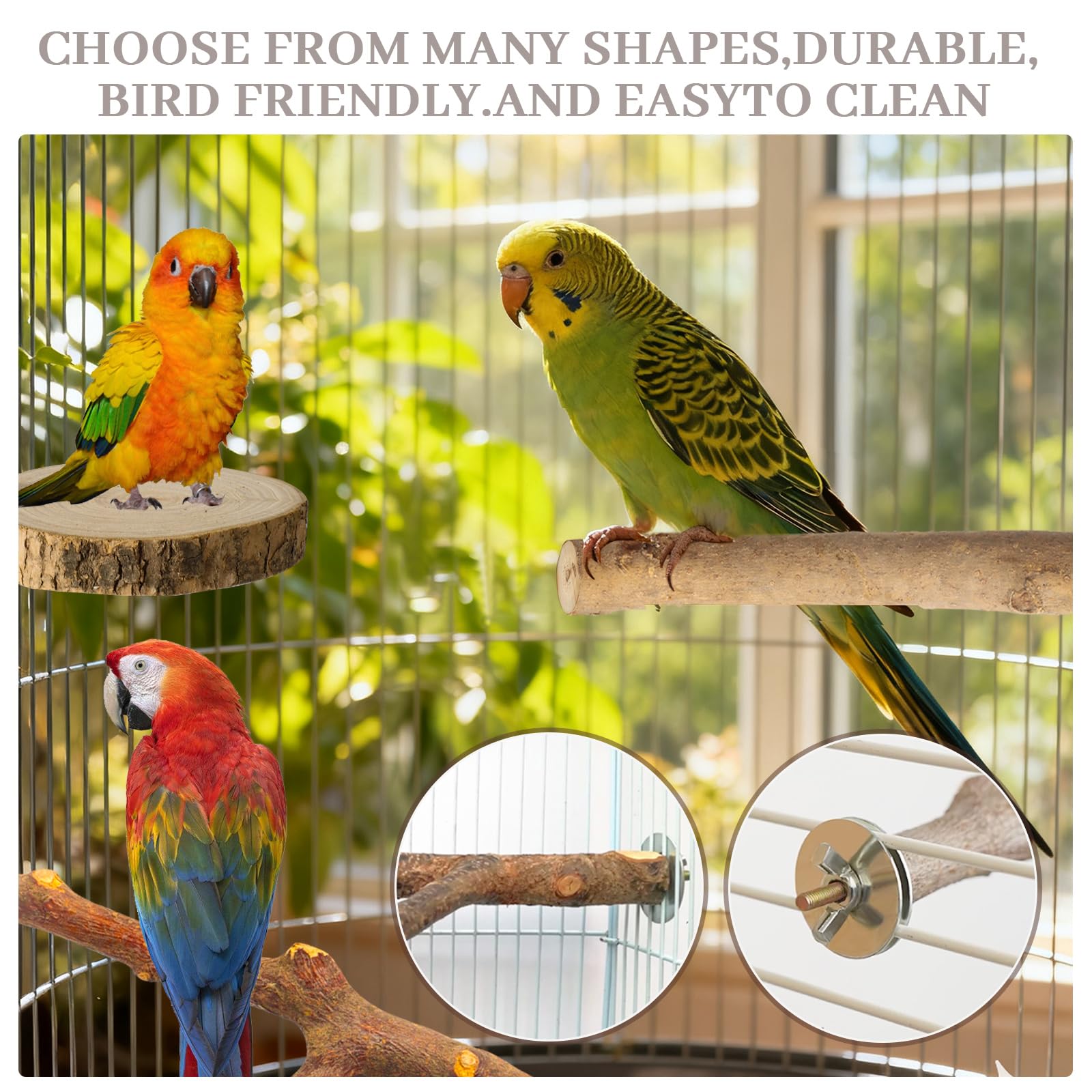 8 Pack Natural Wood Bird Perches Parrot Perch Stand Parakeet Toys Bird Cage Accessories for Budgerigar Cockatiels, Conures