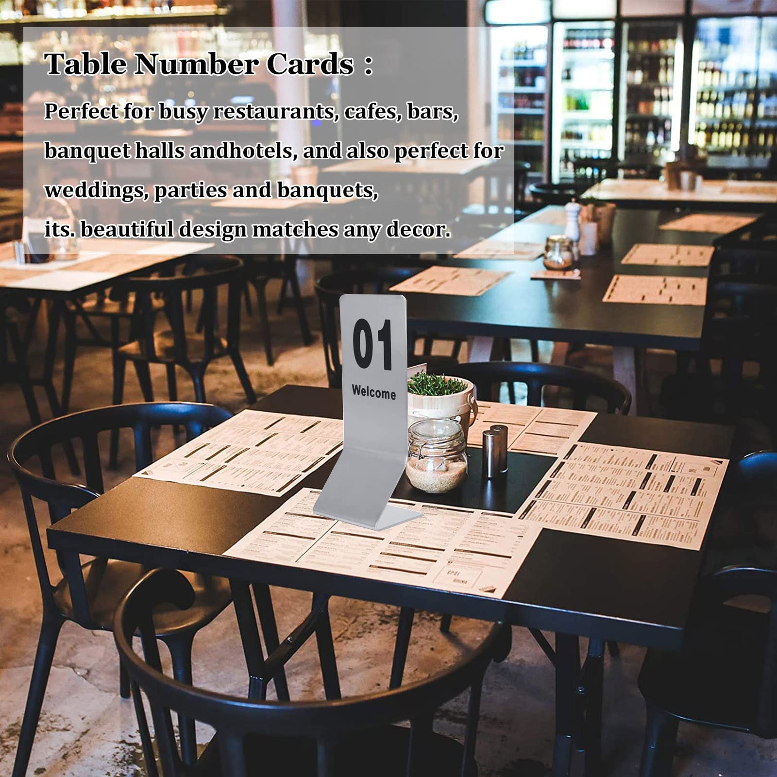 V3VOGUE Numéros De Table 1-25 1-50 Chevalets De Table Numérotés INOX - Empilables Et Facile À Nettoyer - pour Restaurant Cafe Bar Mariage Table Numéro Signe Carte
