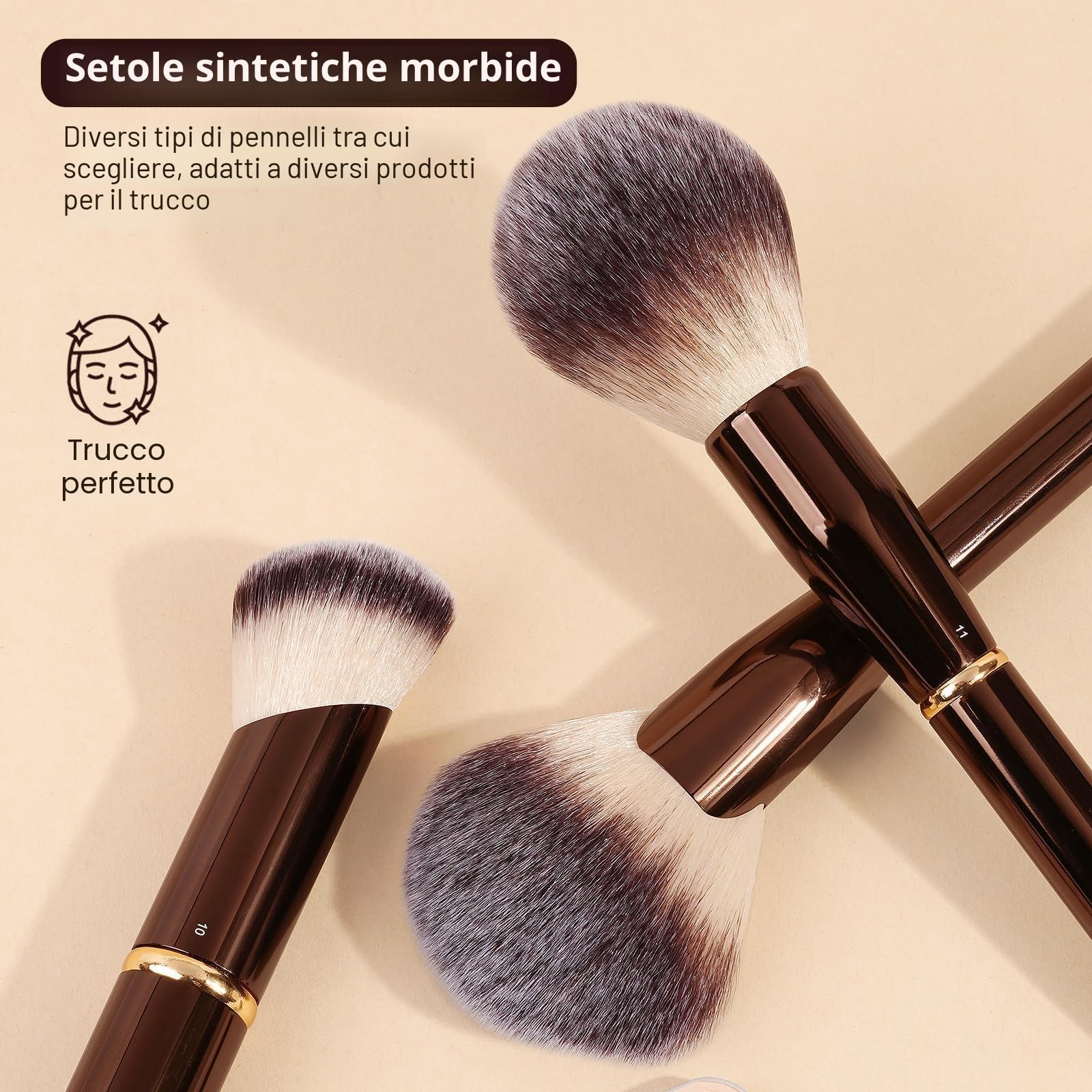 MAANGE 16 pennelli professionali per il trucco, scatola double-face, per fondotinta, cipria, contorno e fard, set completo con sacchetto e confezione regalo (marrone caffè)