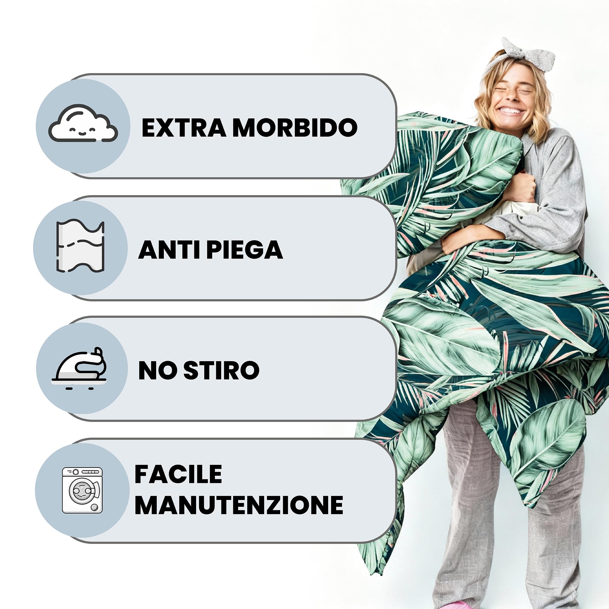 Trapunta Invernale Imbottita Letto Matrimoniale 250x245cm DoubleFace BASIC fantasia TROPICAL, Made in Italy - Piumino Reversibile in morbida Microfibra 200gr/mq - Piumone Lavabile in Lavatrice