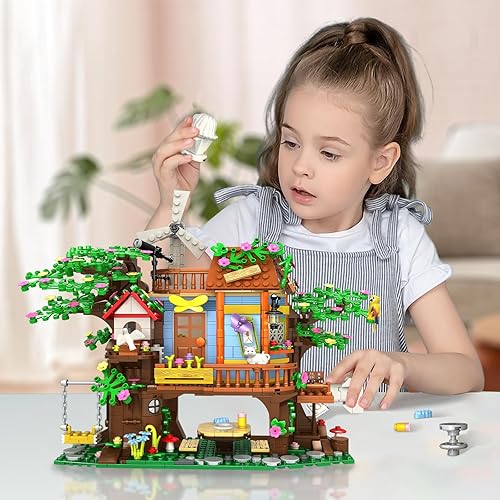 Miniatura 4 de Juego de construcción de casa de árbol, 824 piezas de bloques de construcción de ladrillos de construcción de casas de bosque, juego de construcción