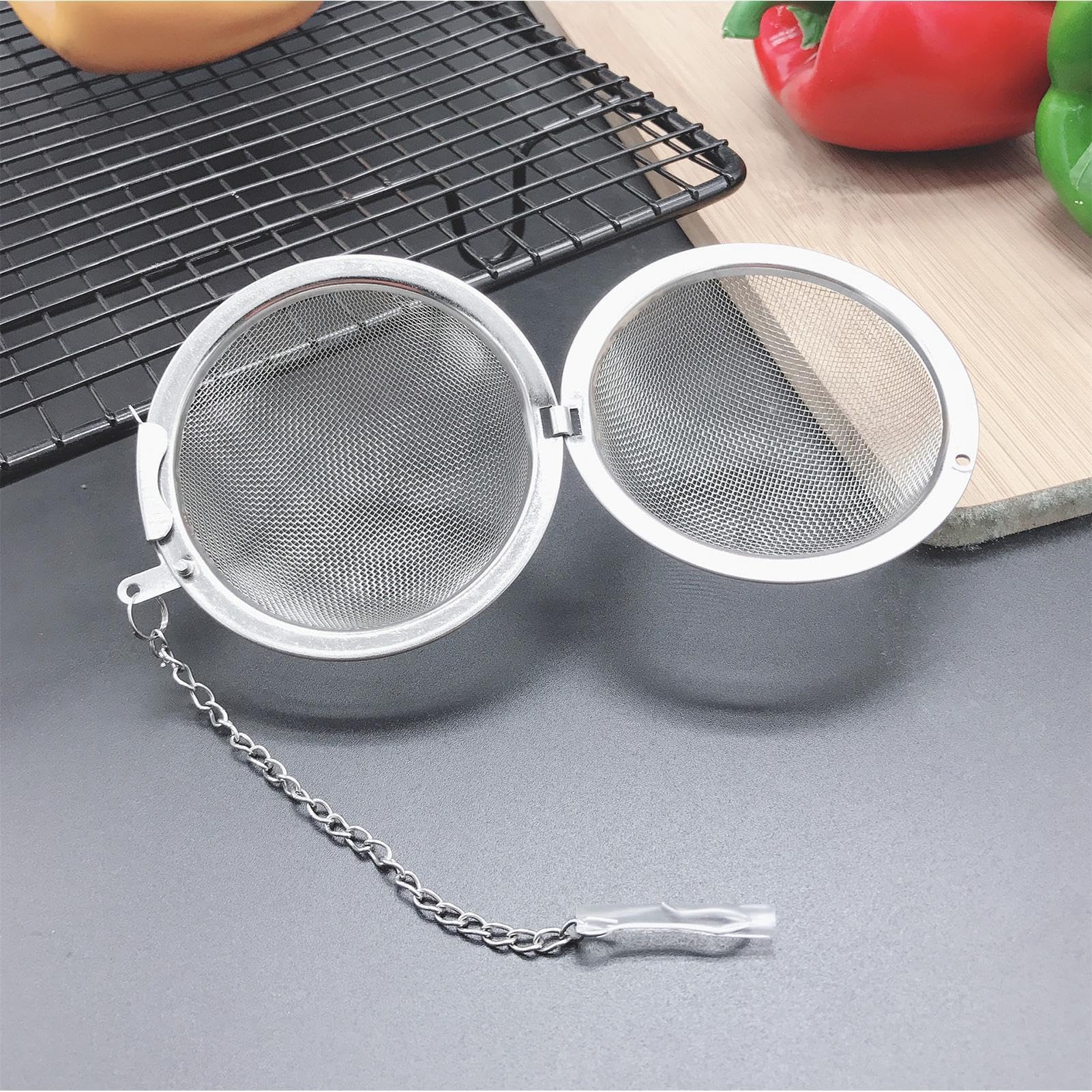 Infusores de bolas de té a granel, filtro de bolas de té,Bola de té de malla con cadena | Colador de té de acero inoxidable para té suelto, infusor reutilizable con cadena de té caliente, f