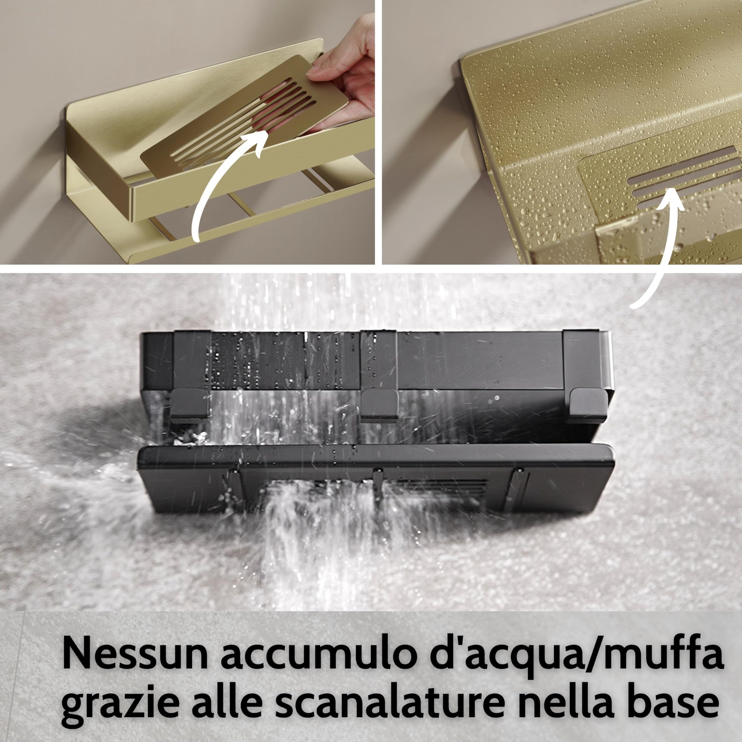 DEKAZIA® Mensola Doccia Oro Senza Forare, Porta Sapone Portaoggetti Bagno | portashampoo, mensole dorate, adesiva, accessori, acciaio inox, ripiano